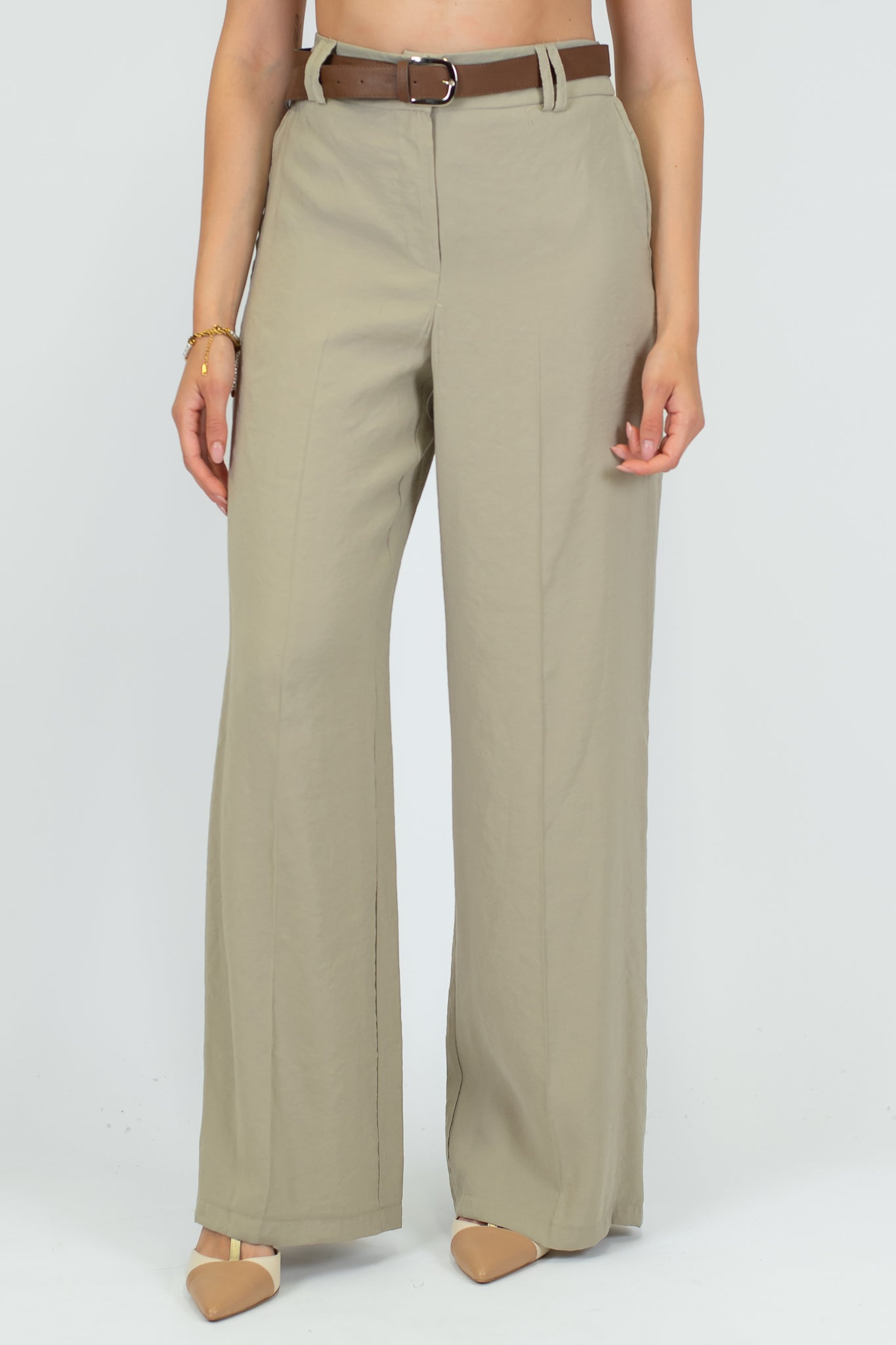 Haveone - Pantalone palazzo con elastico dietro e cintura