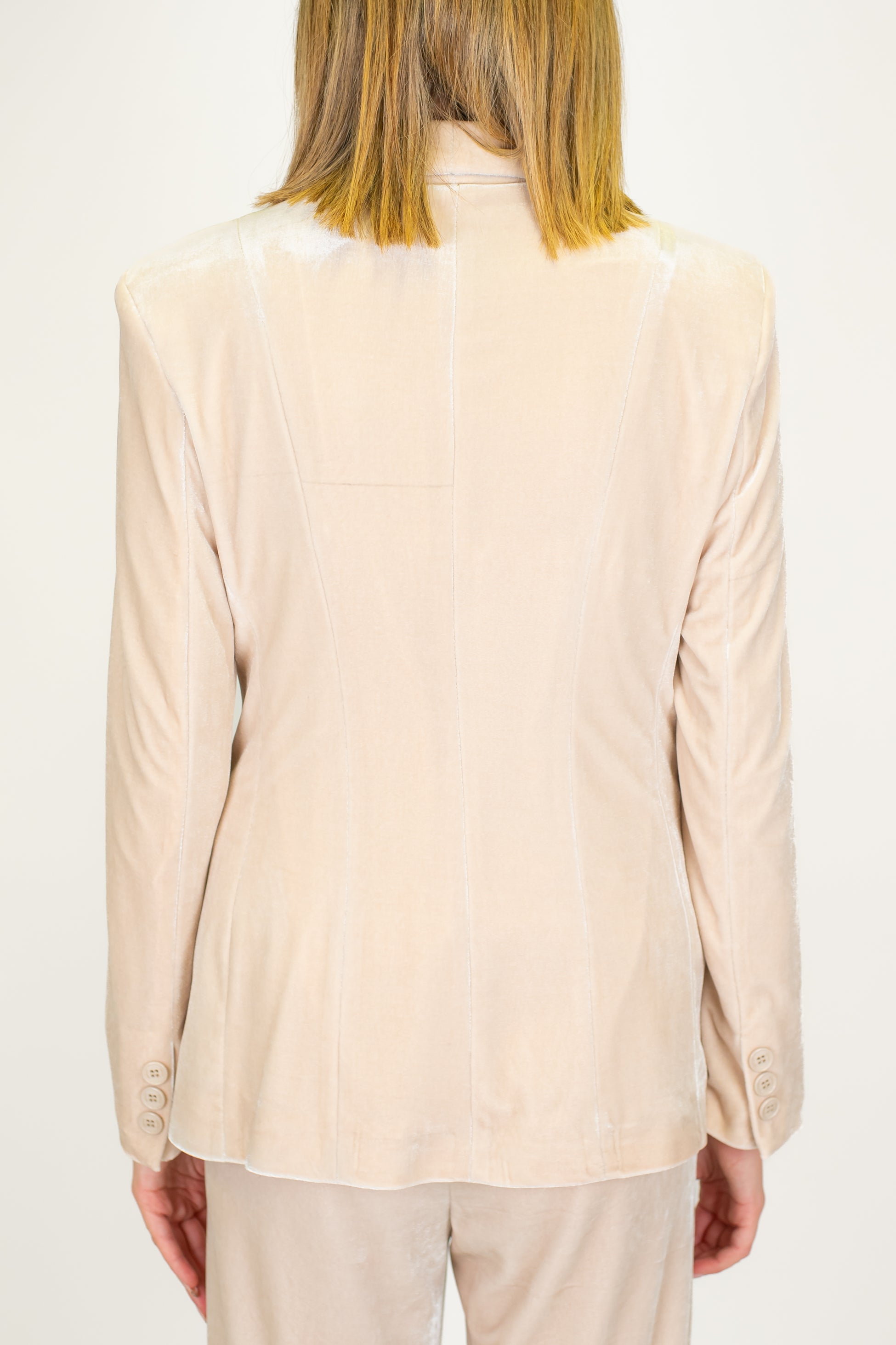 Maryley - Tailleur giacca con collo sciallato e pantalone palazzo in velluto con elastico in vita