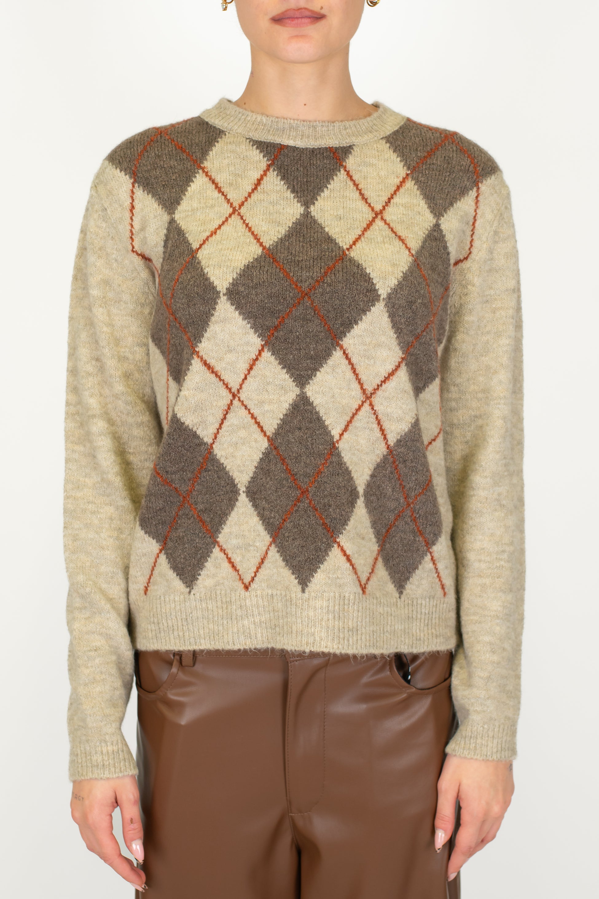 Haveone - Maglia fantasia rombi a contrasto in misto lana