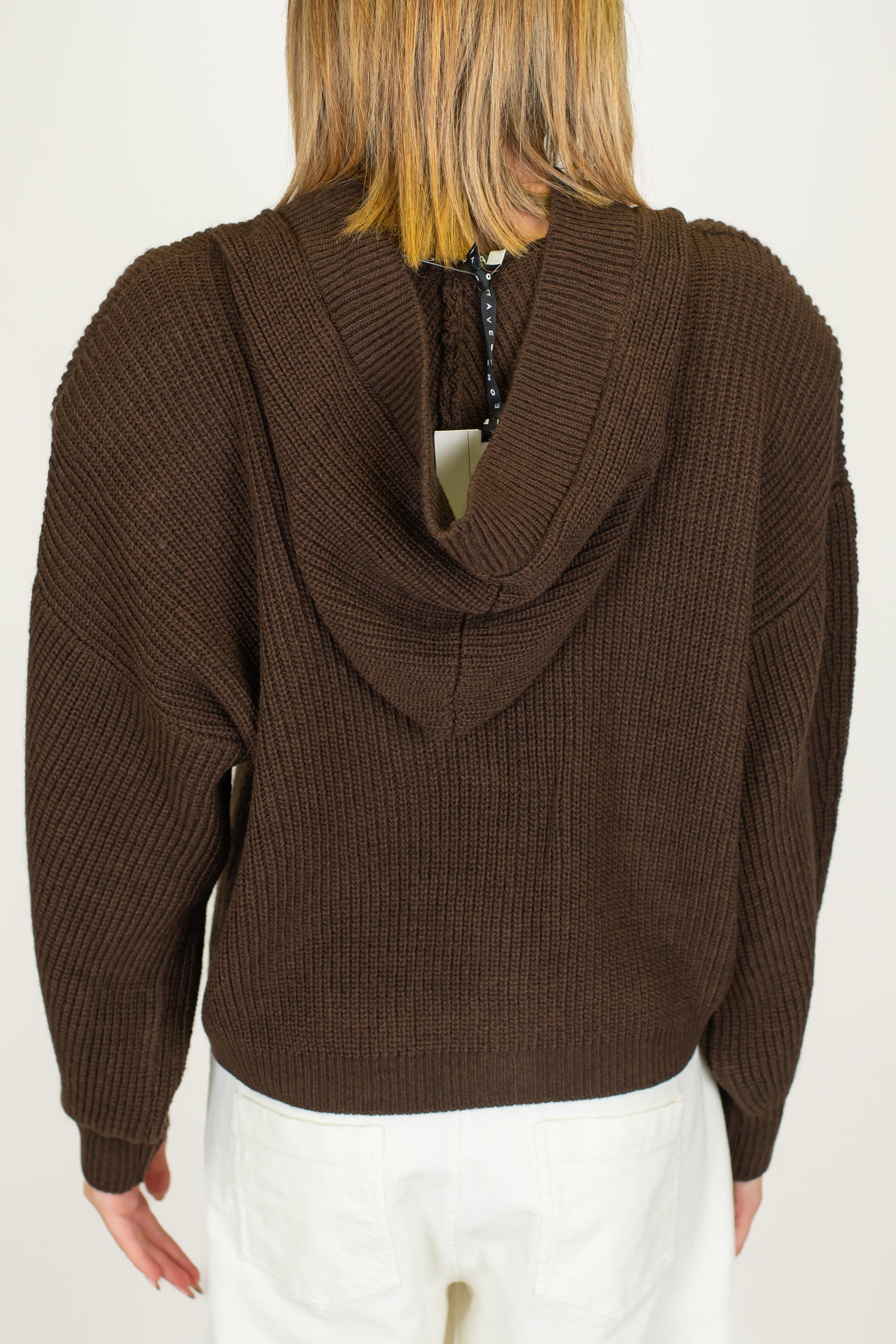 Haveone - Cardigan a costine in misto lana con spalline e cappuccio
