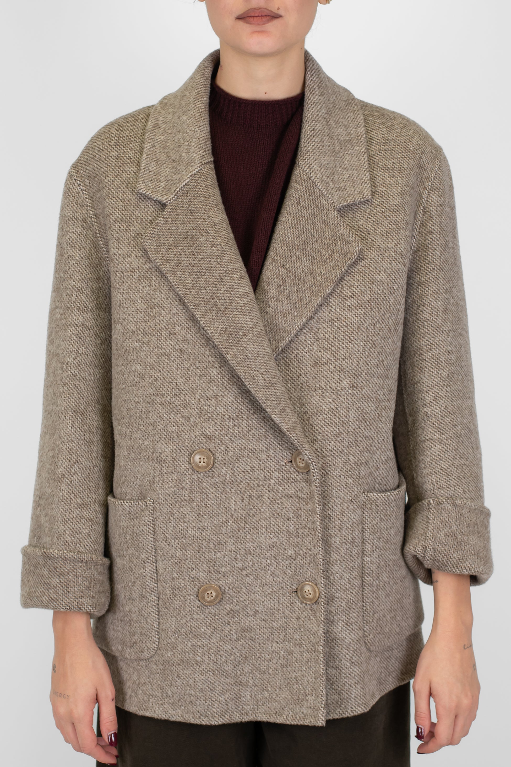 Maryley - Cappotto corto doppiopetto in misto lana