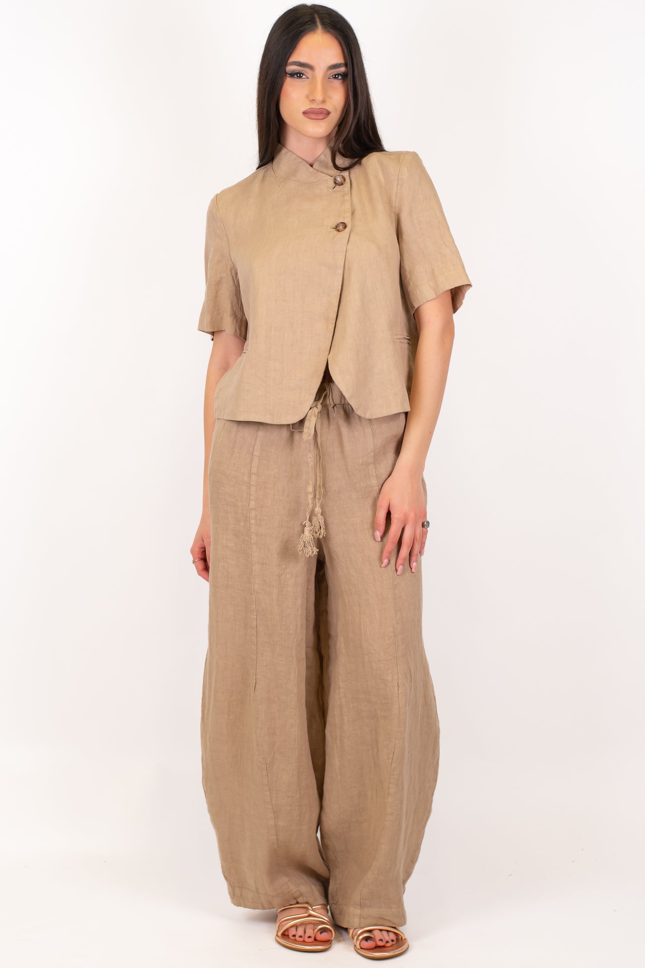 Motel - Pantalone balloon in puro lino con coulisse