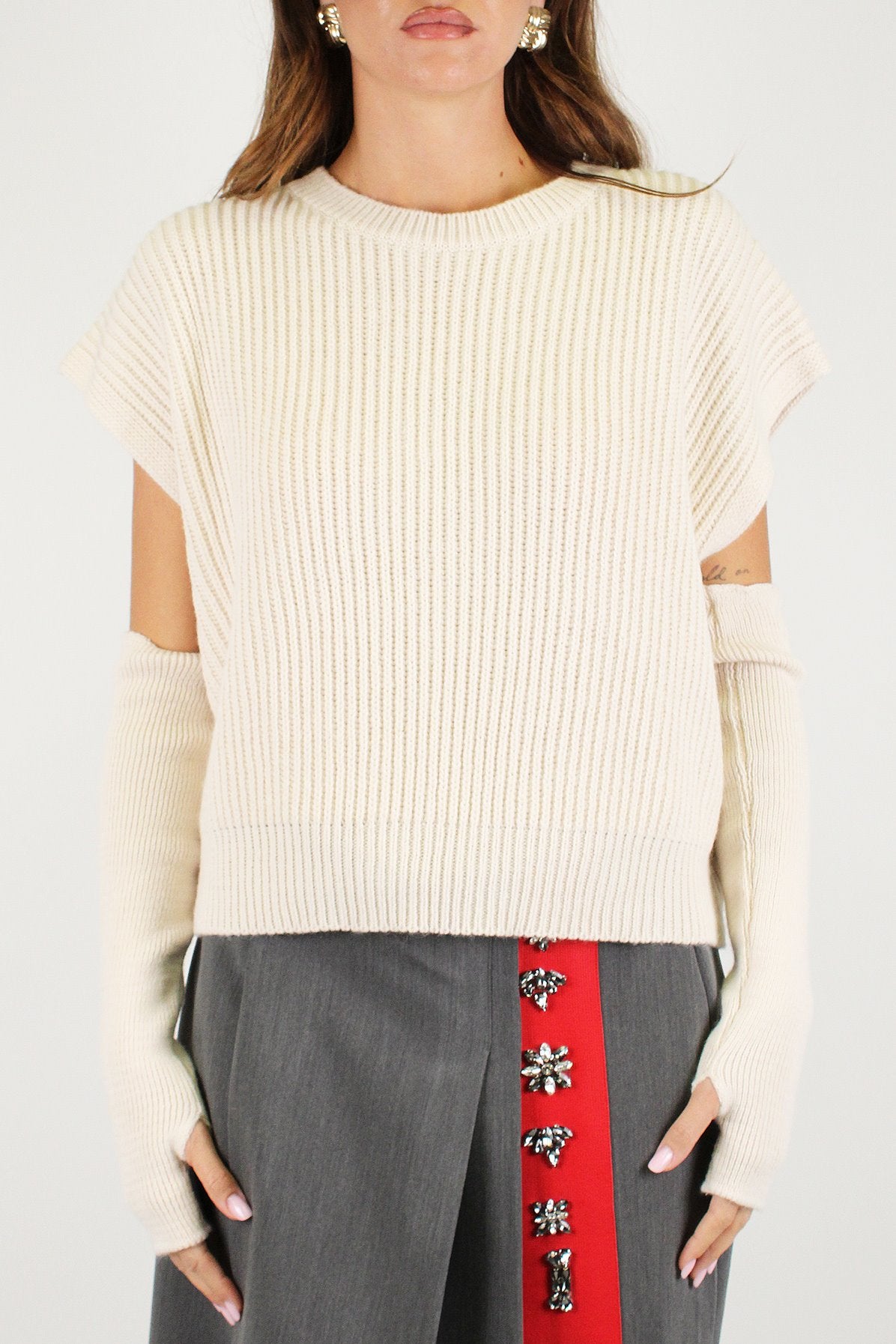 Dixie - Maglia girocollo a coste in misto lana con manicotti