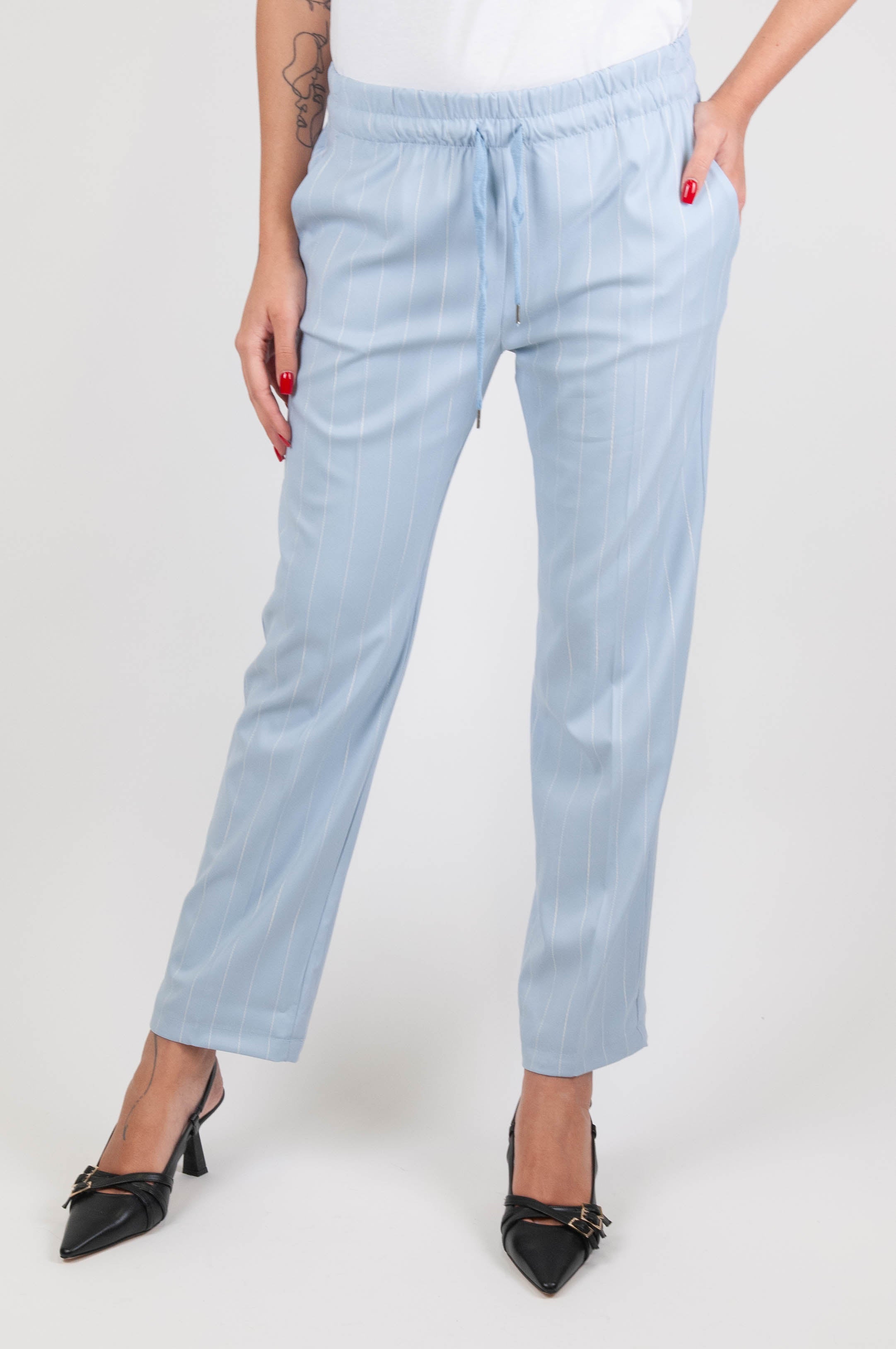 Motel - Pinstripe trousers with drawstring