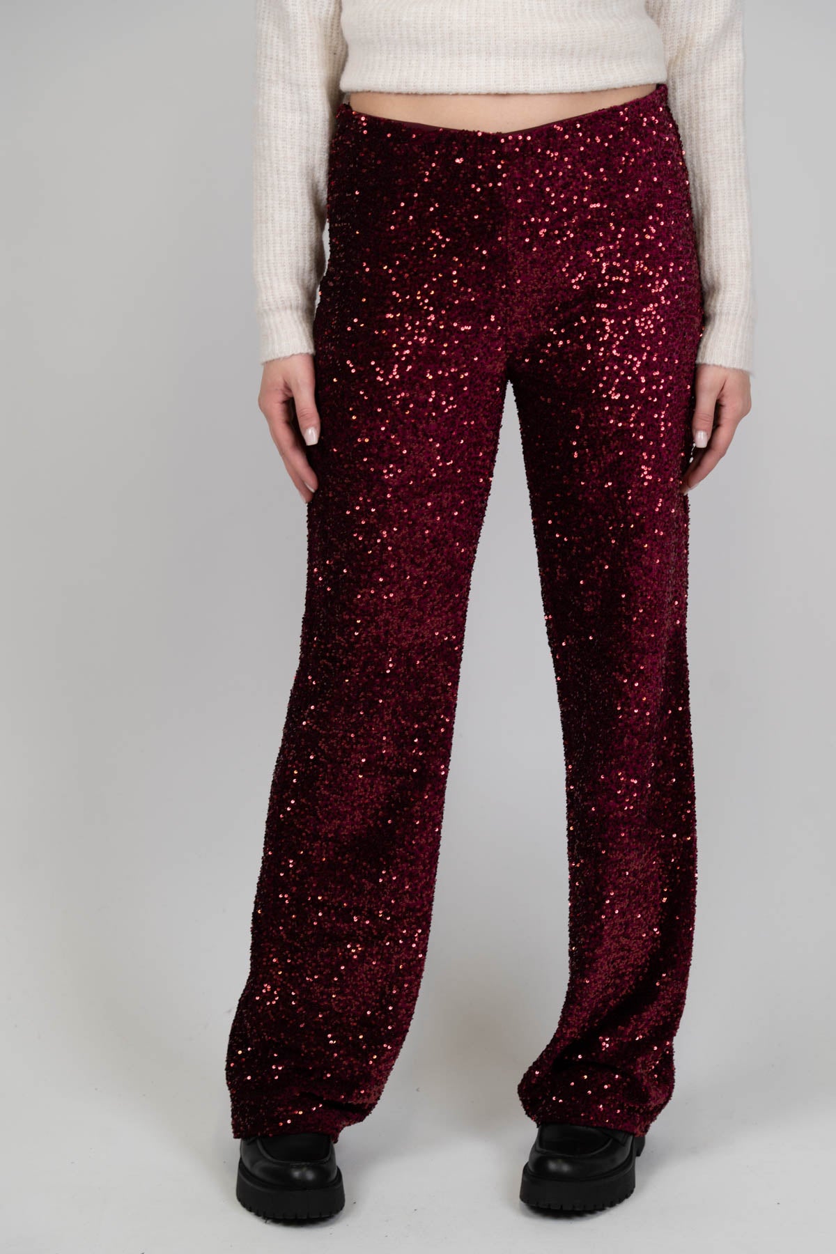 Haveone - Pantalone regular paillettes con elastico in vita