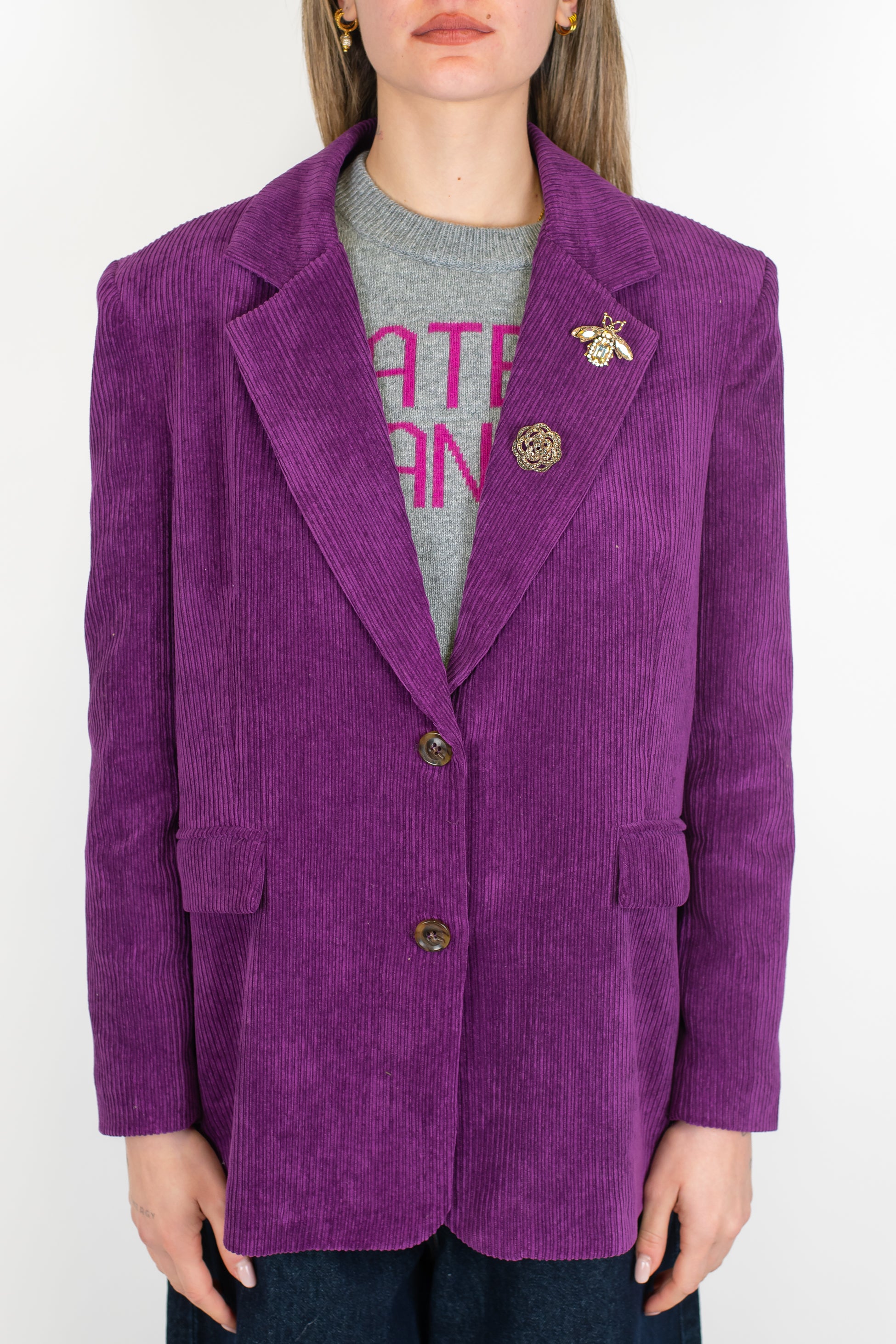Motel - Giacca monopetto in velluto a coste con spille sul rever