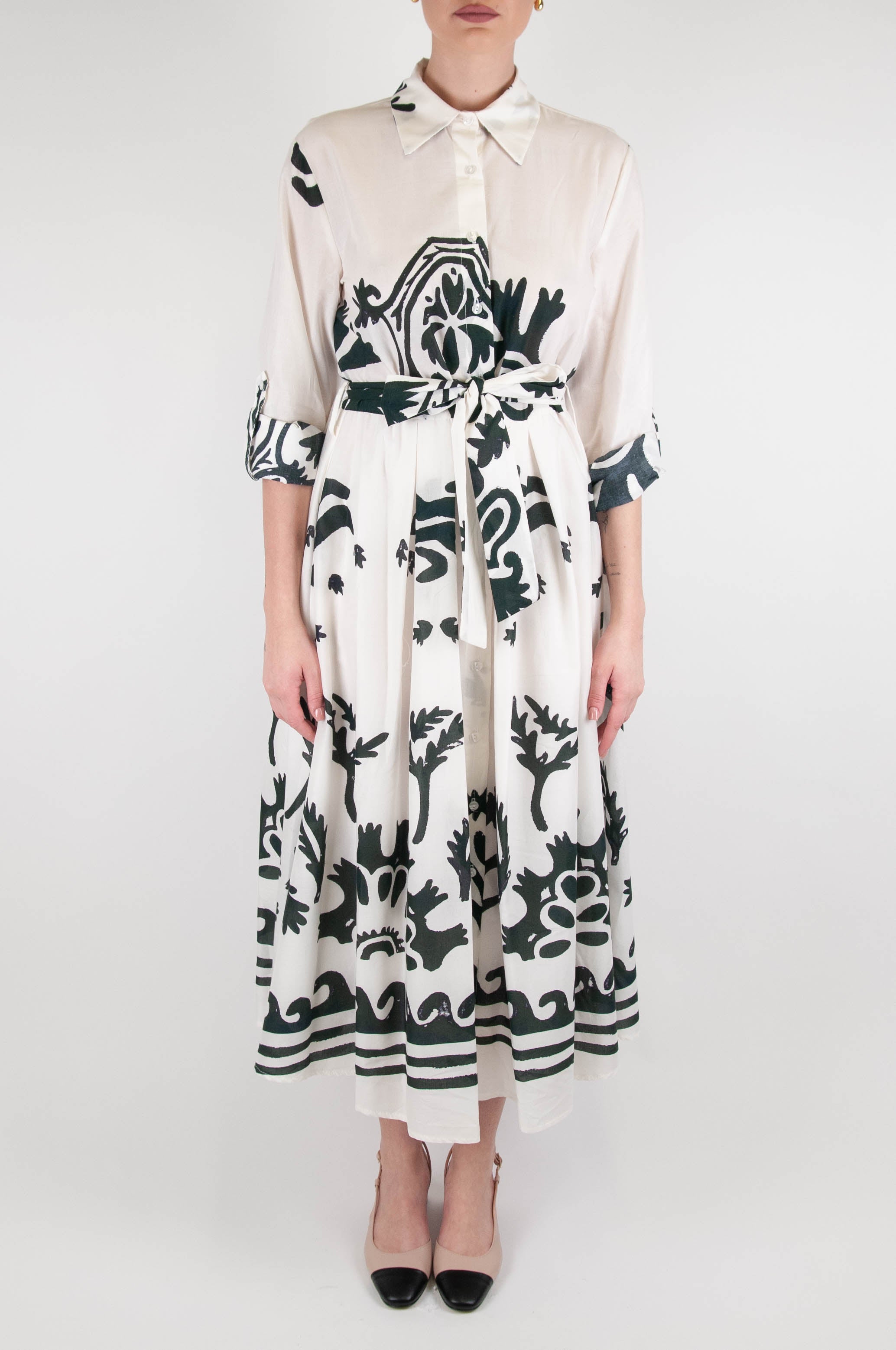 Maryley - Abstract patterned shirtdress in cotton muslin
