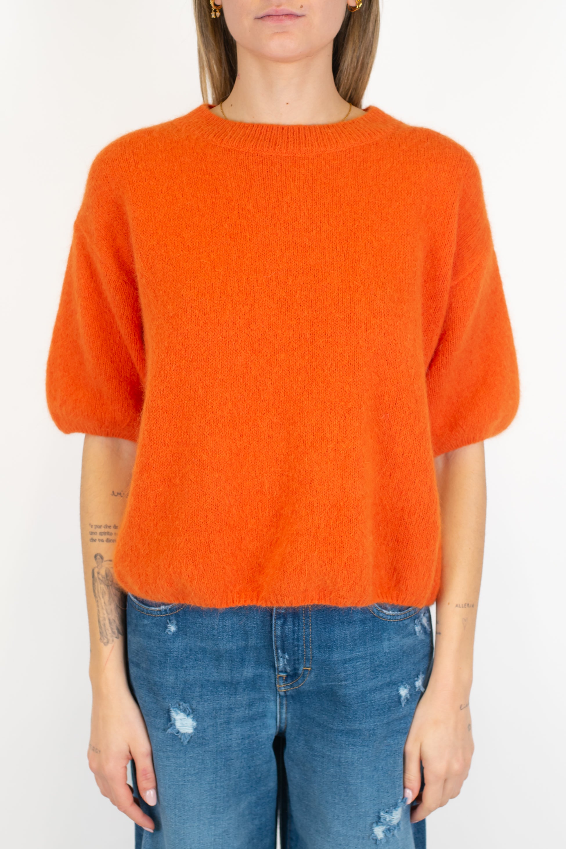 Dixie - Maglia girocollo mezzamanica in lana angora