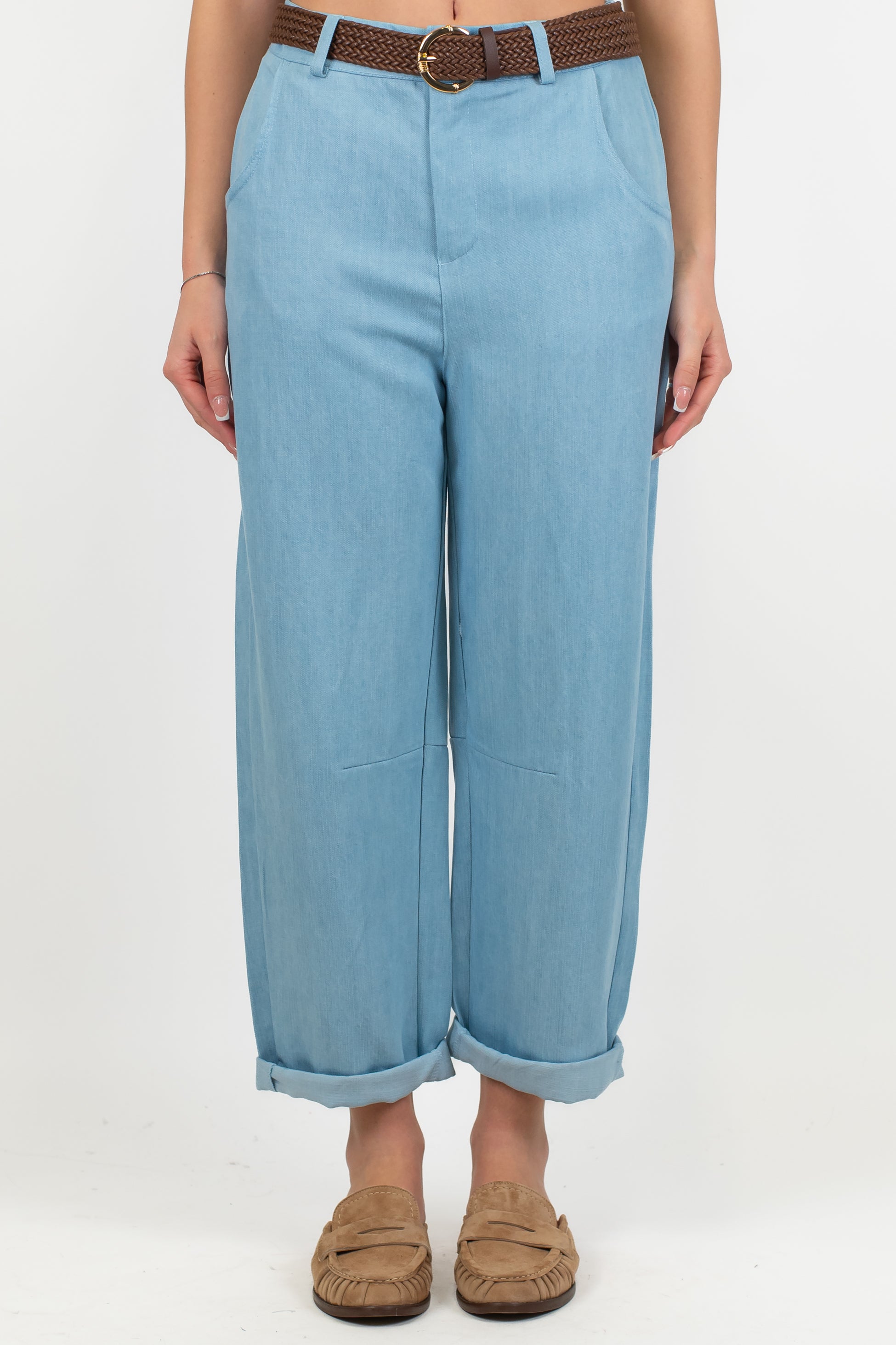 Haveone - Pantalone regular crop in lyocell efetto denim