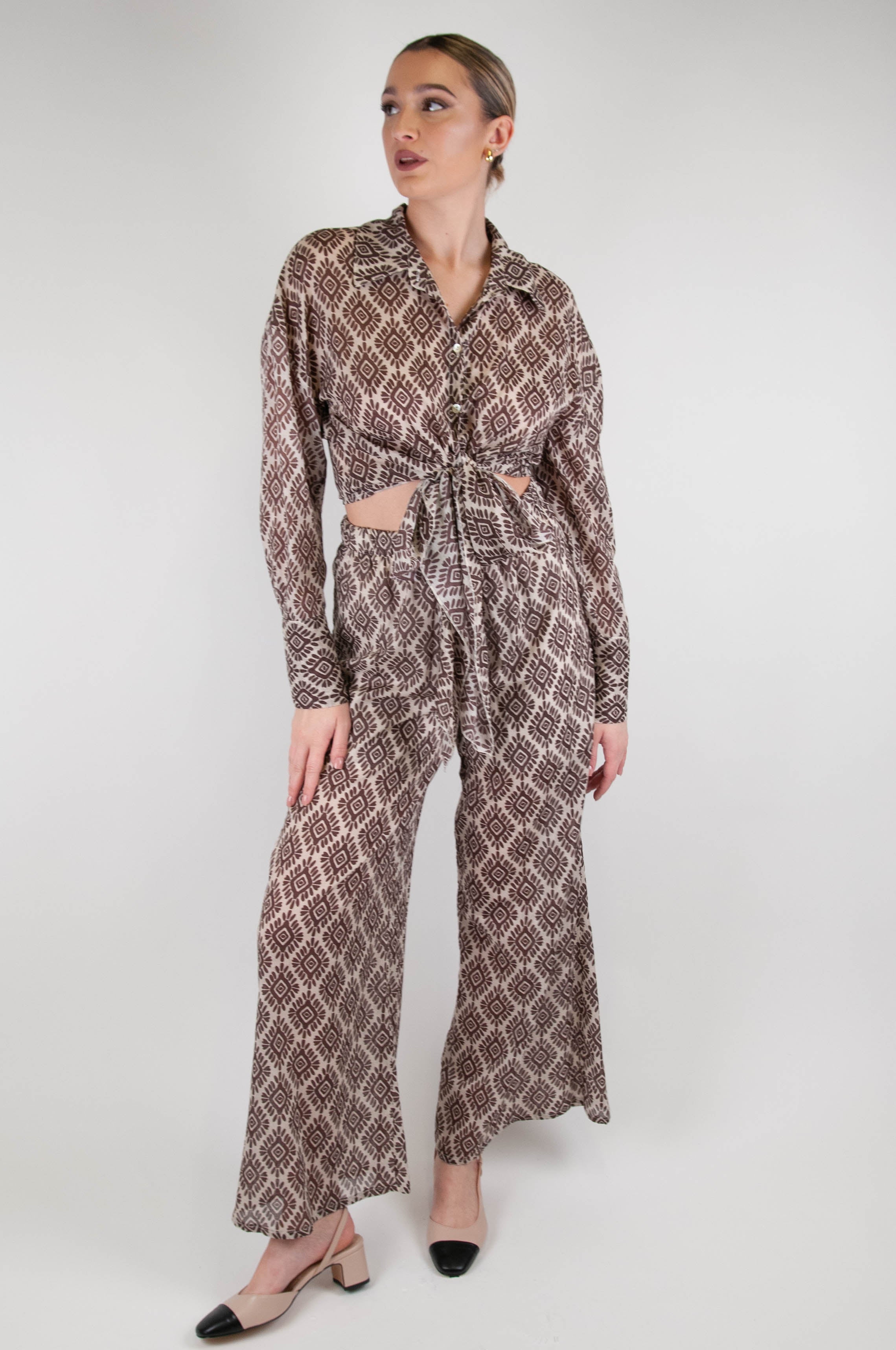 Haveone - Abstract patterned palazzo trousers in cotton muslin