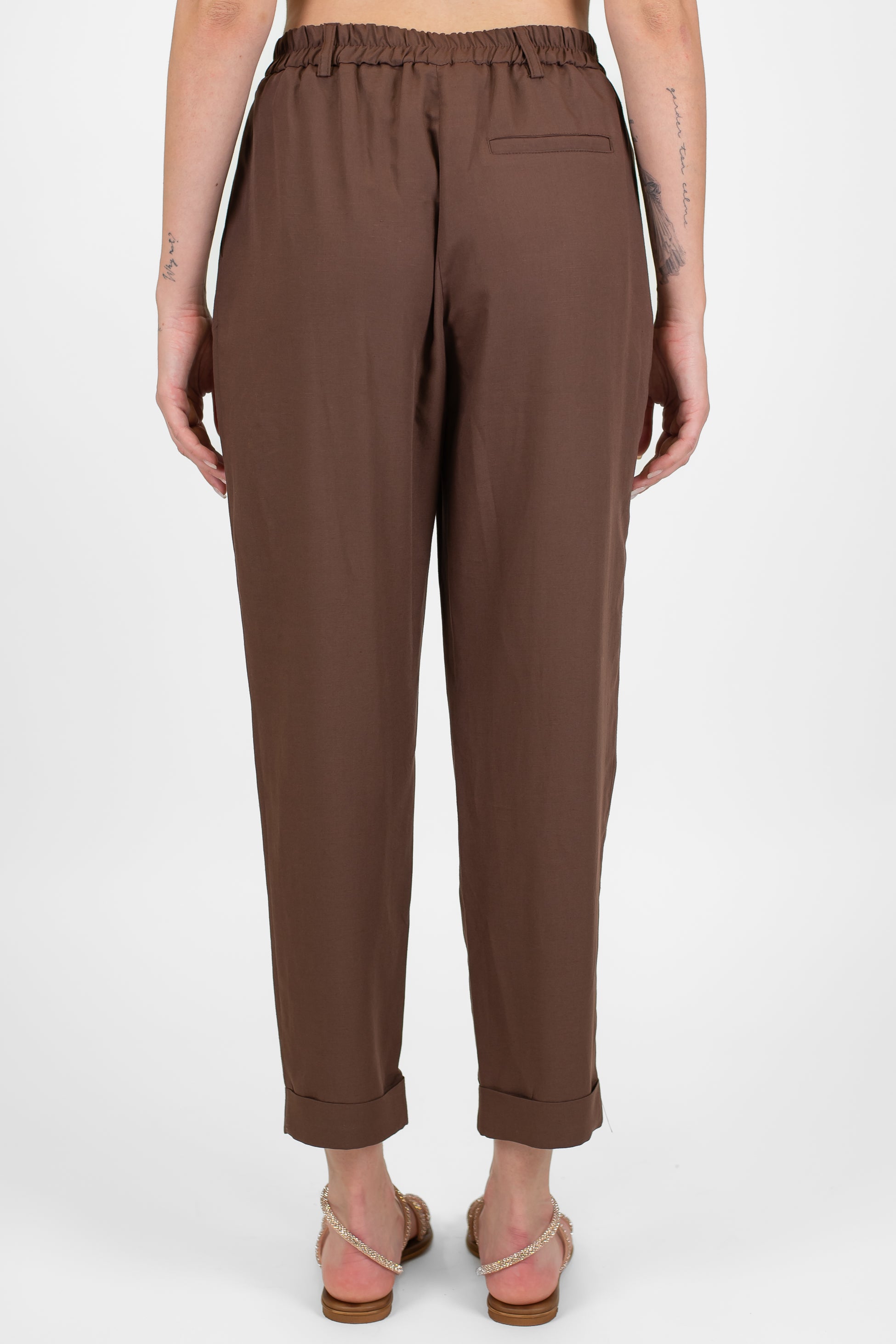 Motel - Coordinato camicia e pantalone in misto lino con elastico con in vita