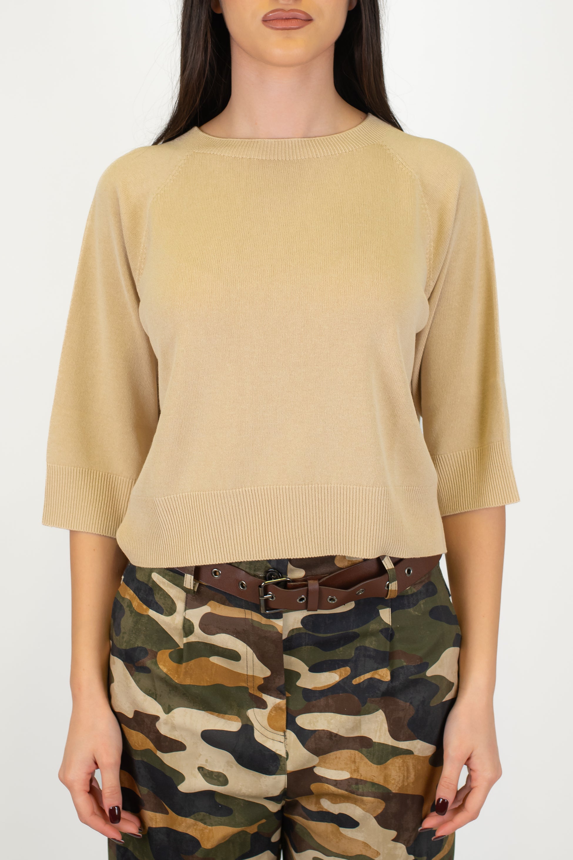 Kontatto - Maglia girocollo con manica tre quarti in viscosa leggera