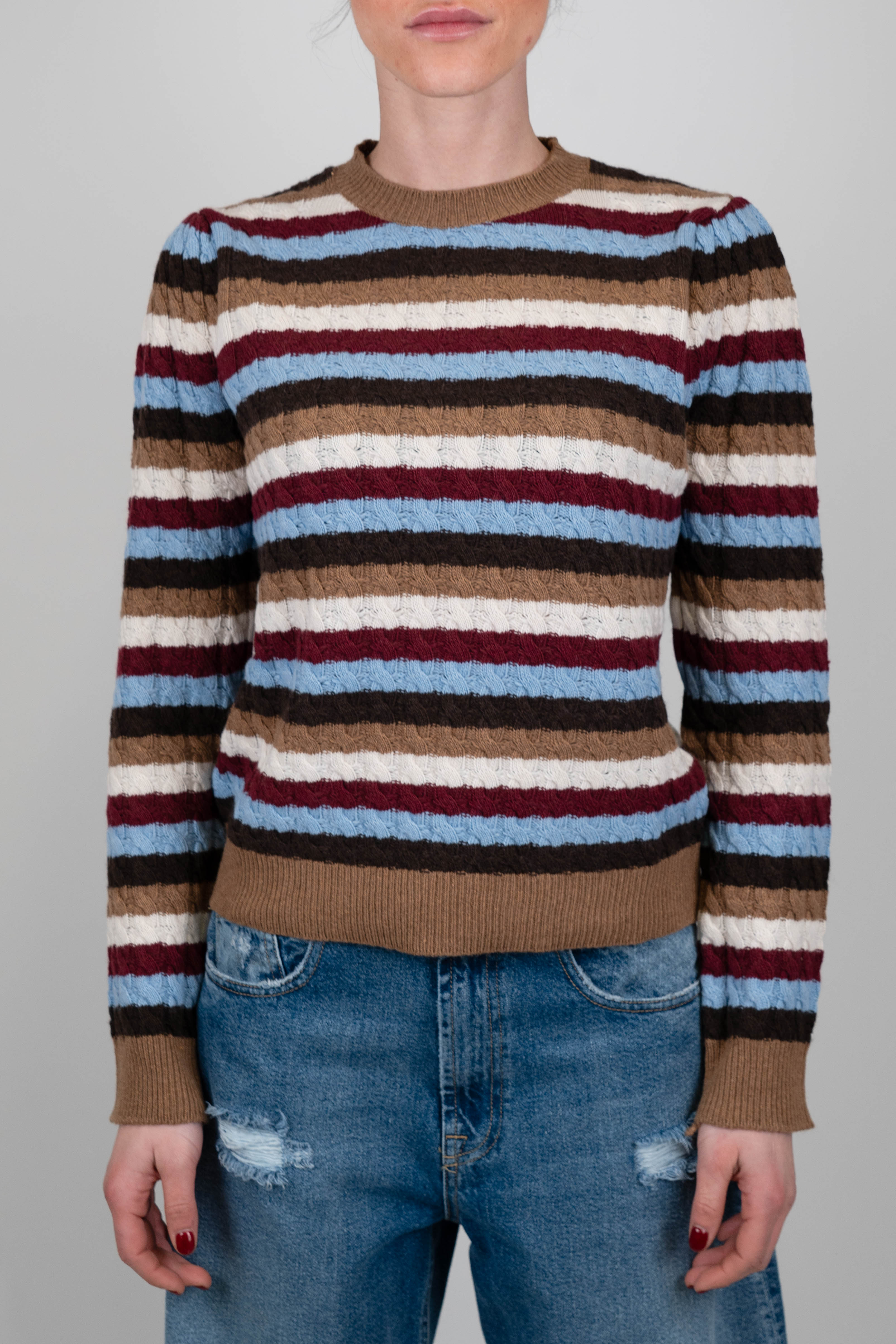 Tensione in - Maglia trecce fantasia a righe multicolor in misto lana e cashmere