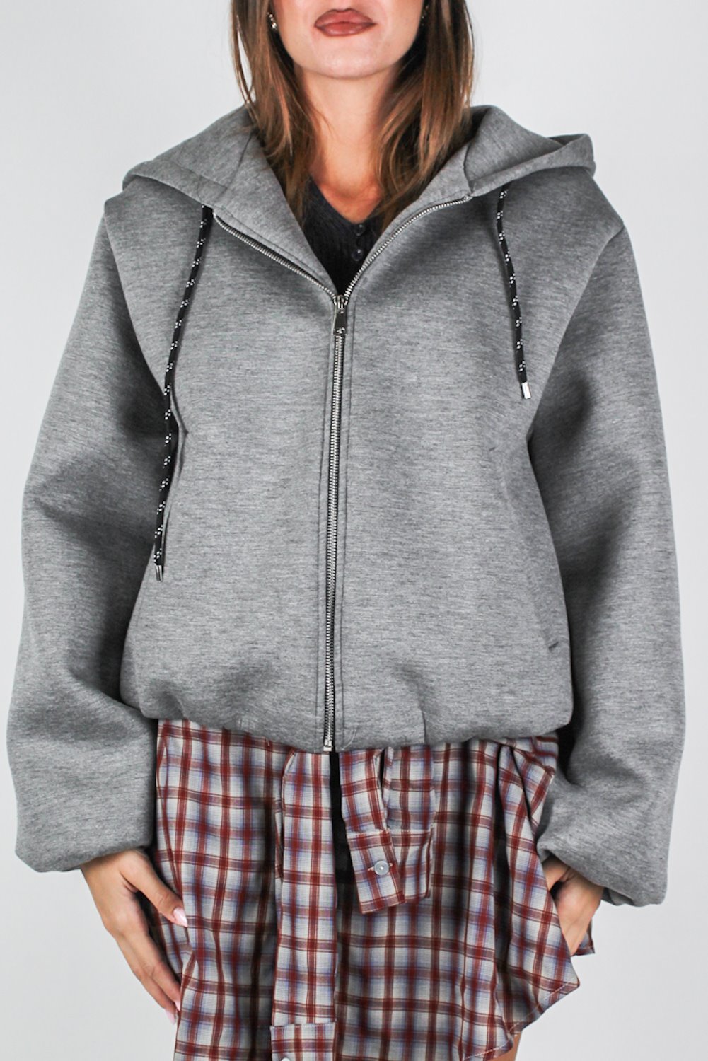 Haveone - Felpa bomber con cappuccio e chiusura a zip