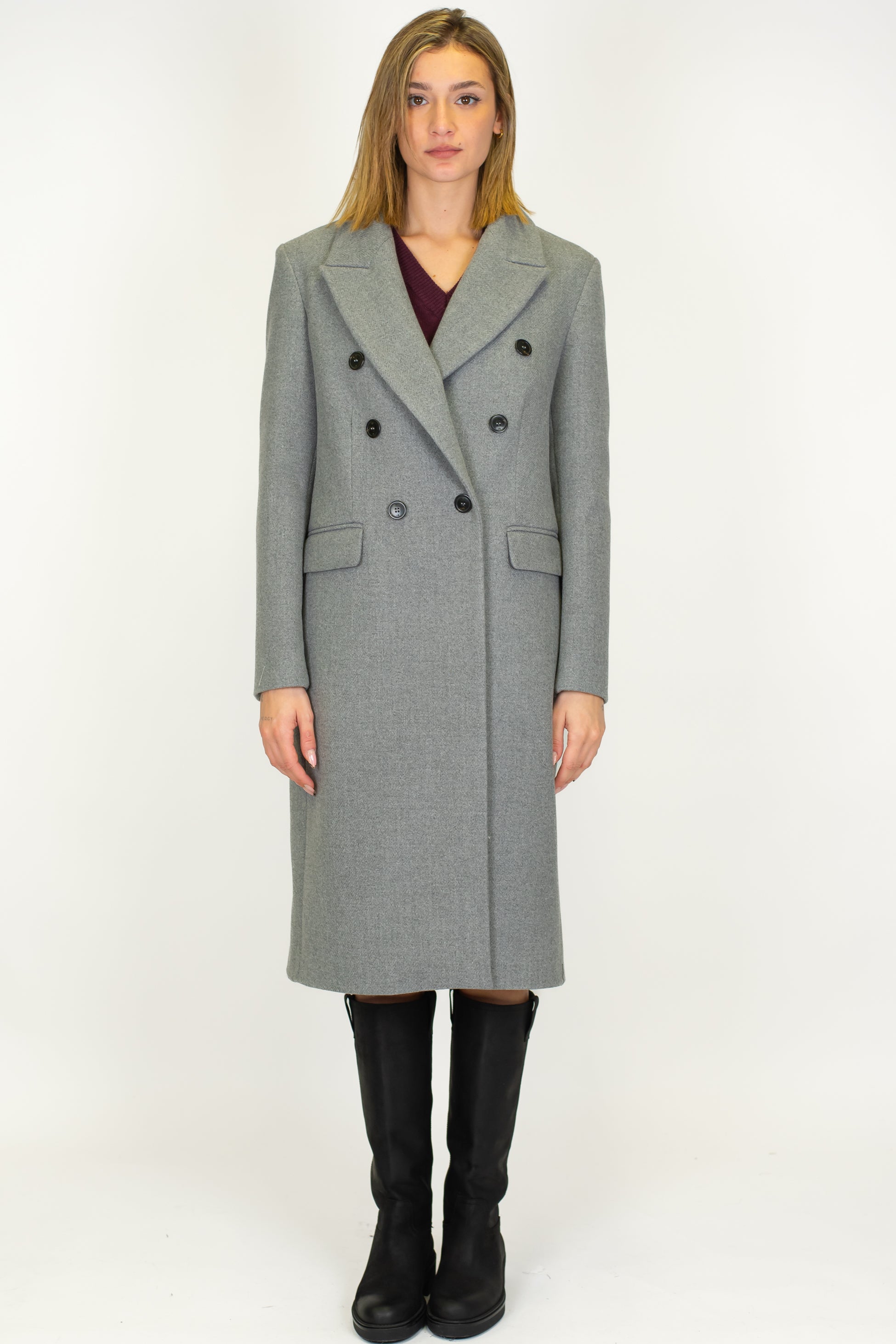 Maryley - Cappotto lungo doppiopetto con rever a lancia