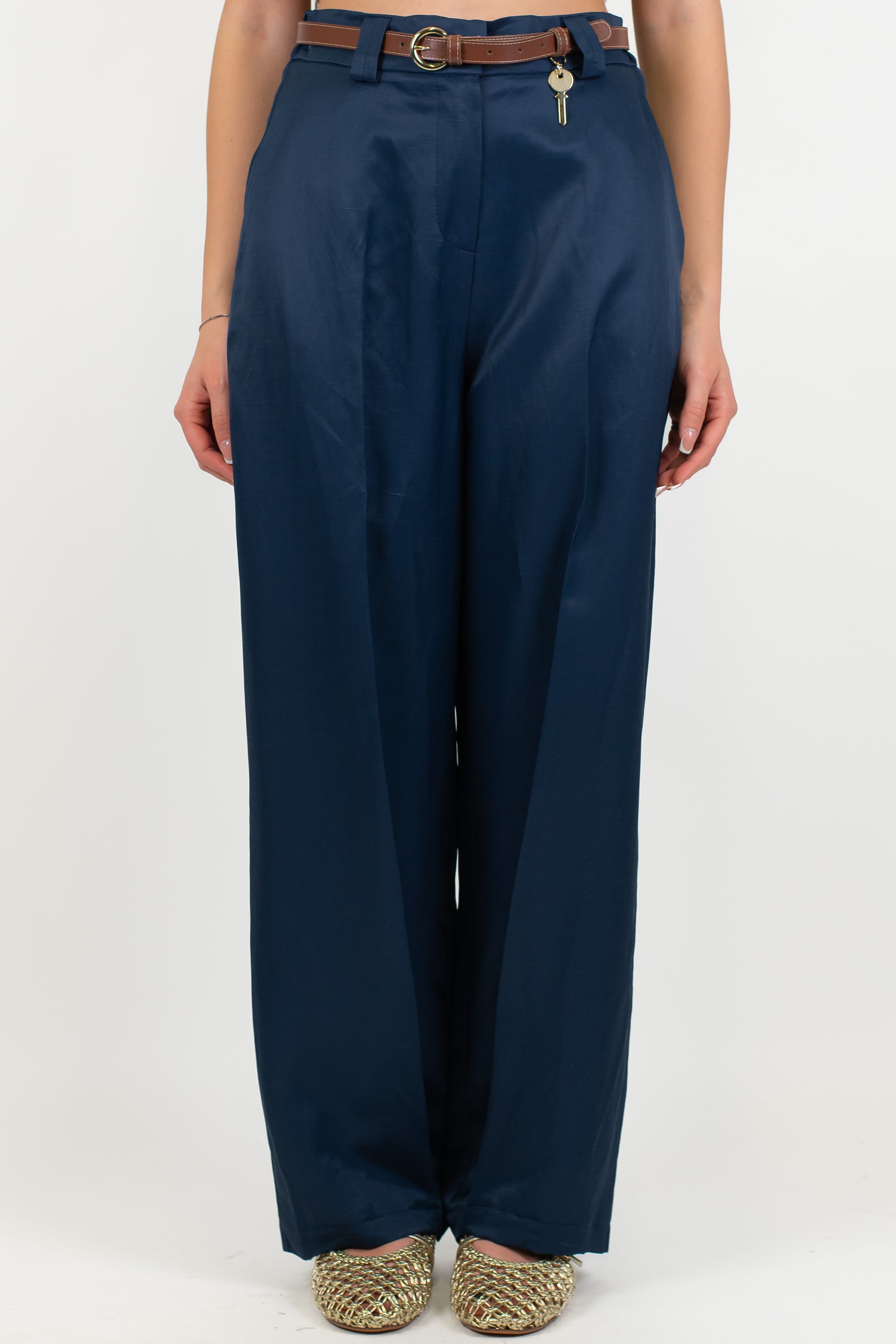 Maryley - Pantalone palazzo in misto lino