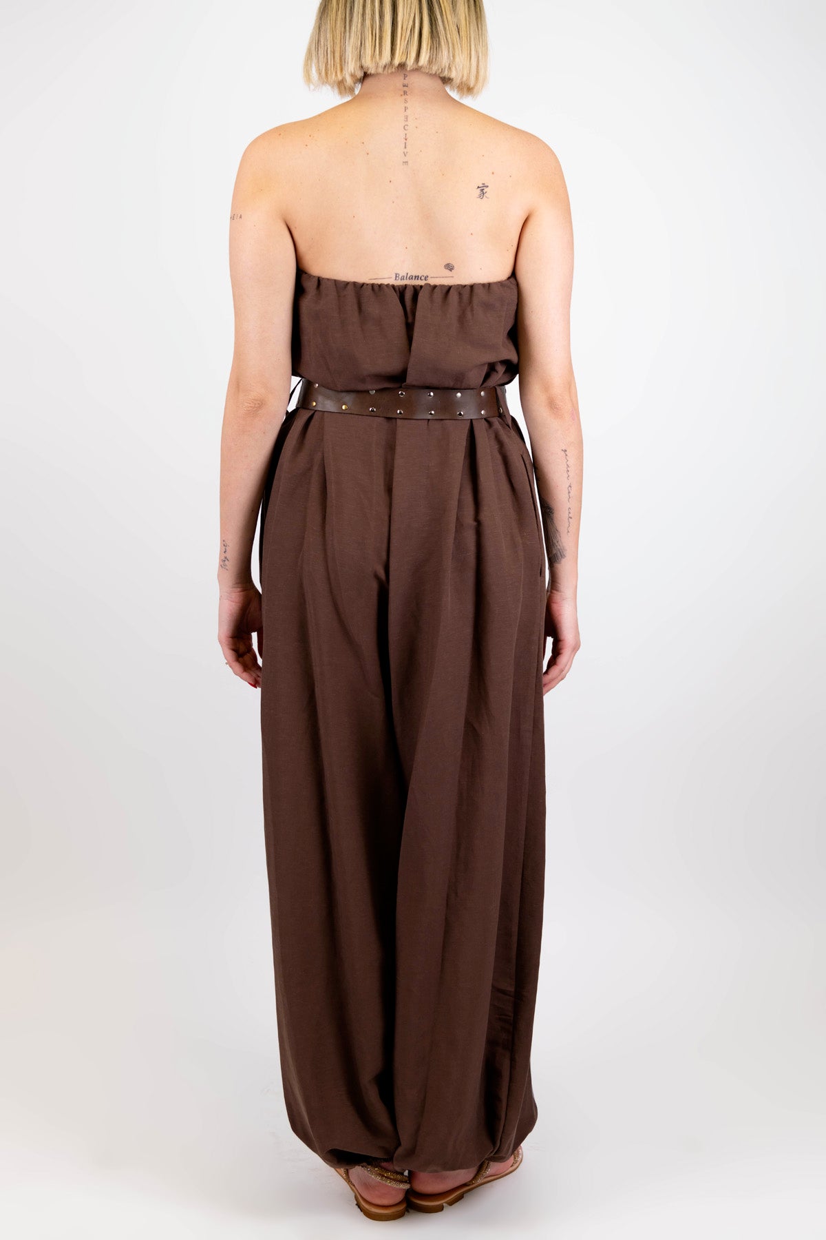 Tensione in - Tuta a fascia in misto lino con elastico alla caviglia