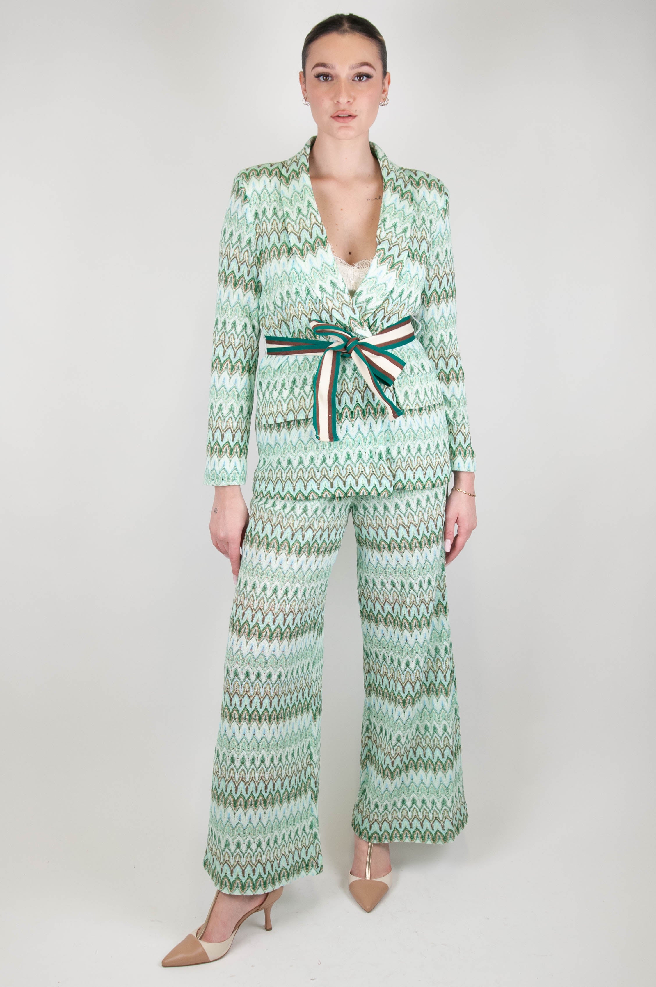 Tension in - Zig zag patterned palazzo trousers with drawstring