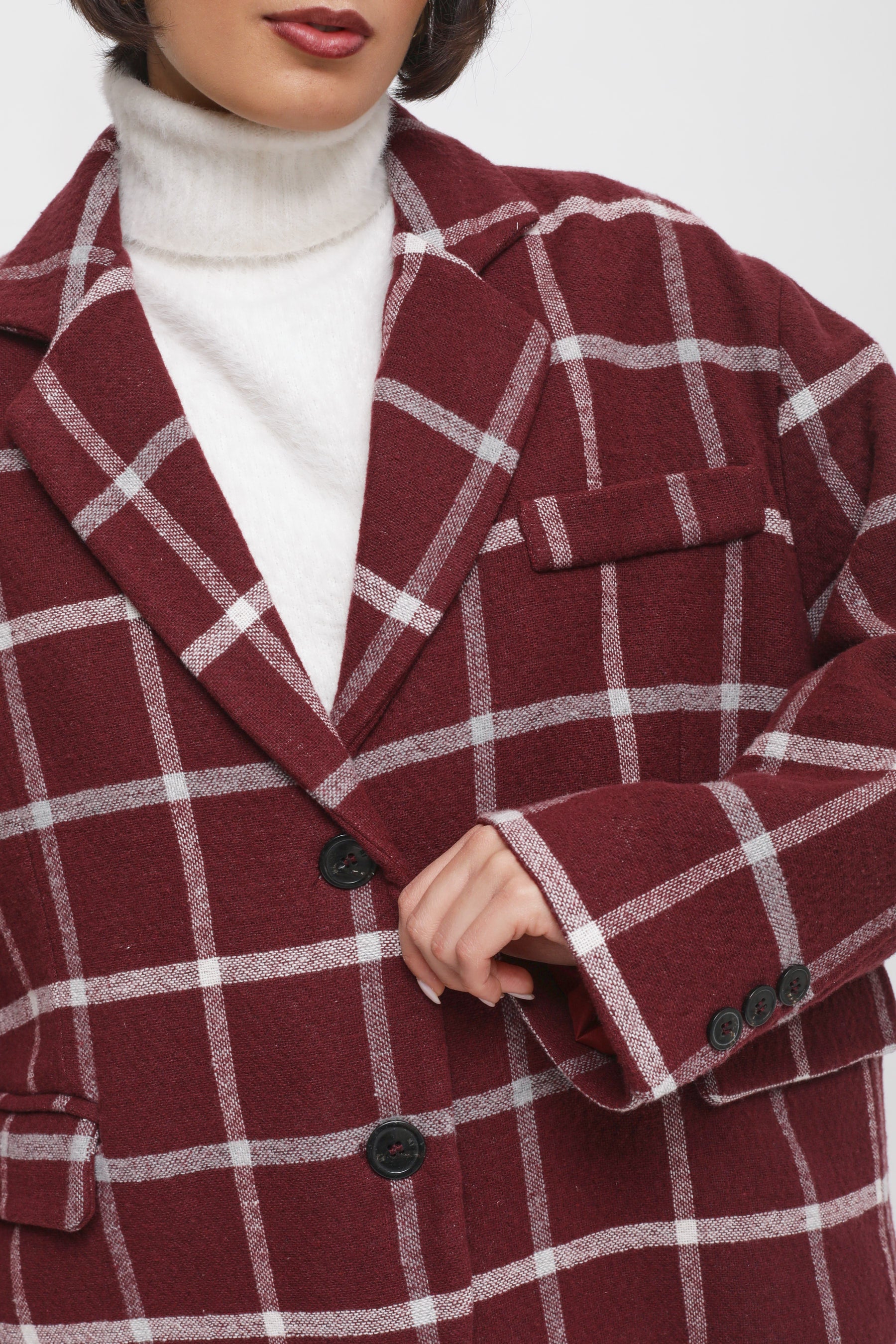 Maryley - Giacca monopetto crop fantasia quadri