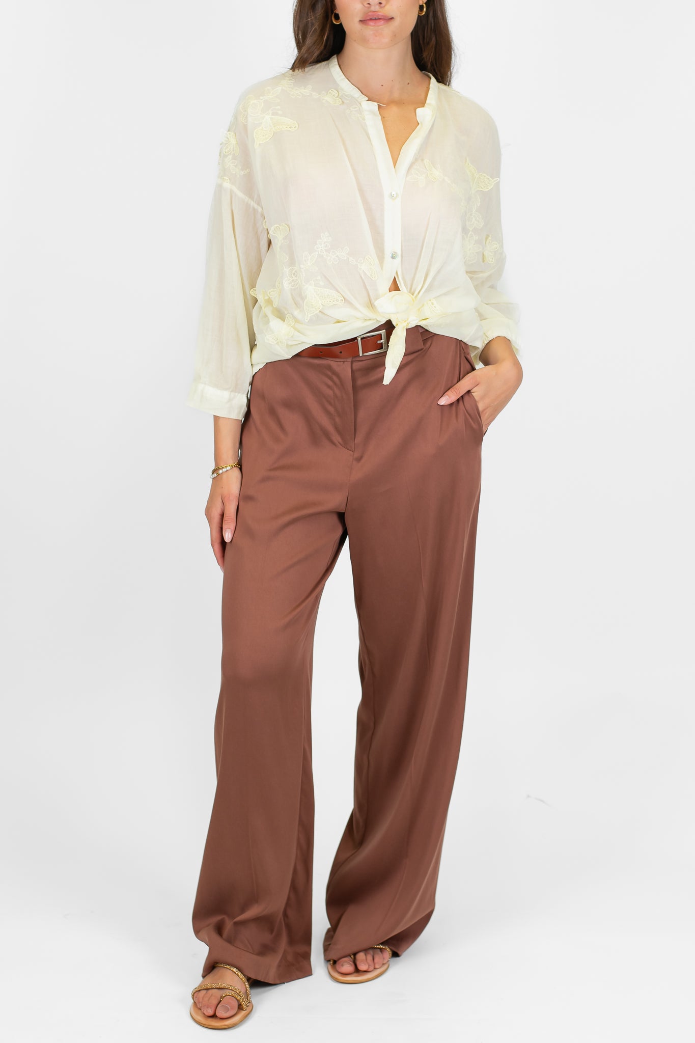 Tensione in - Pantalone palazzo in tencel con elastico sul retro