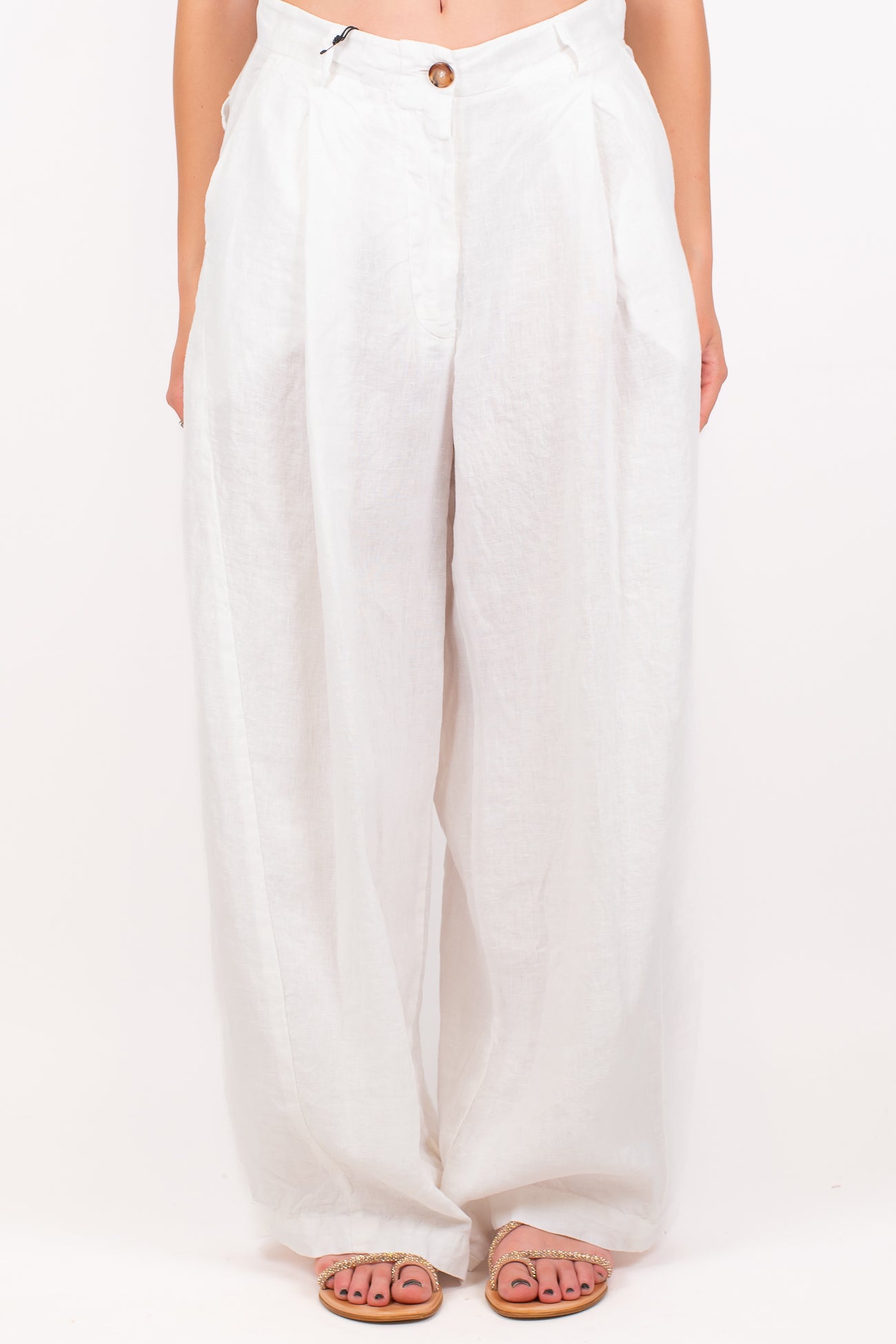 Tensione in - Pantalone barrel in puro lino con pinces