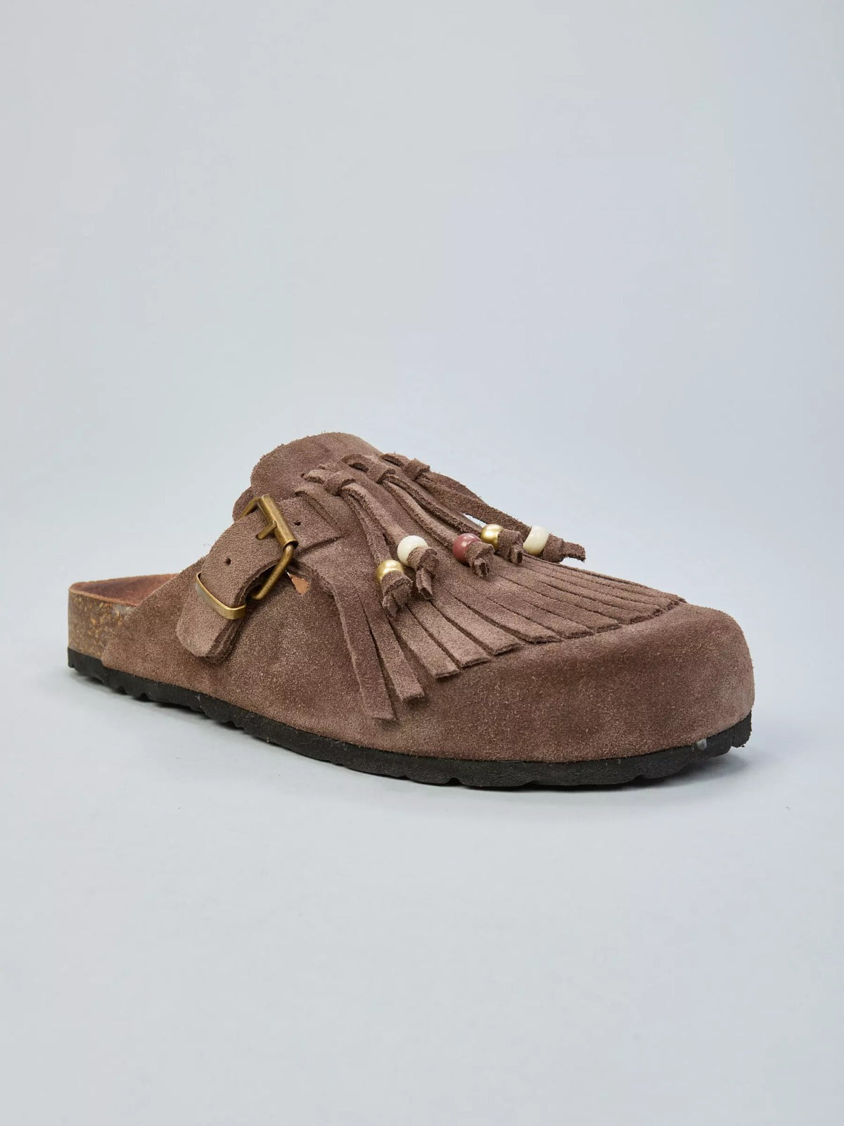 Ovyé - Mules in camoscio con frange e perline
