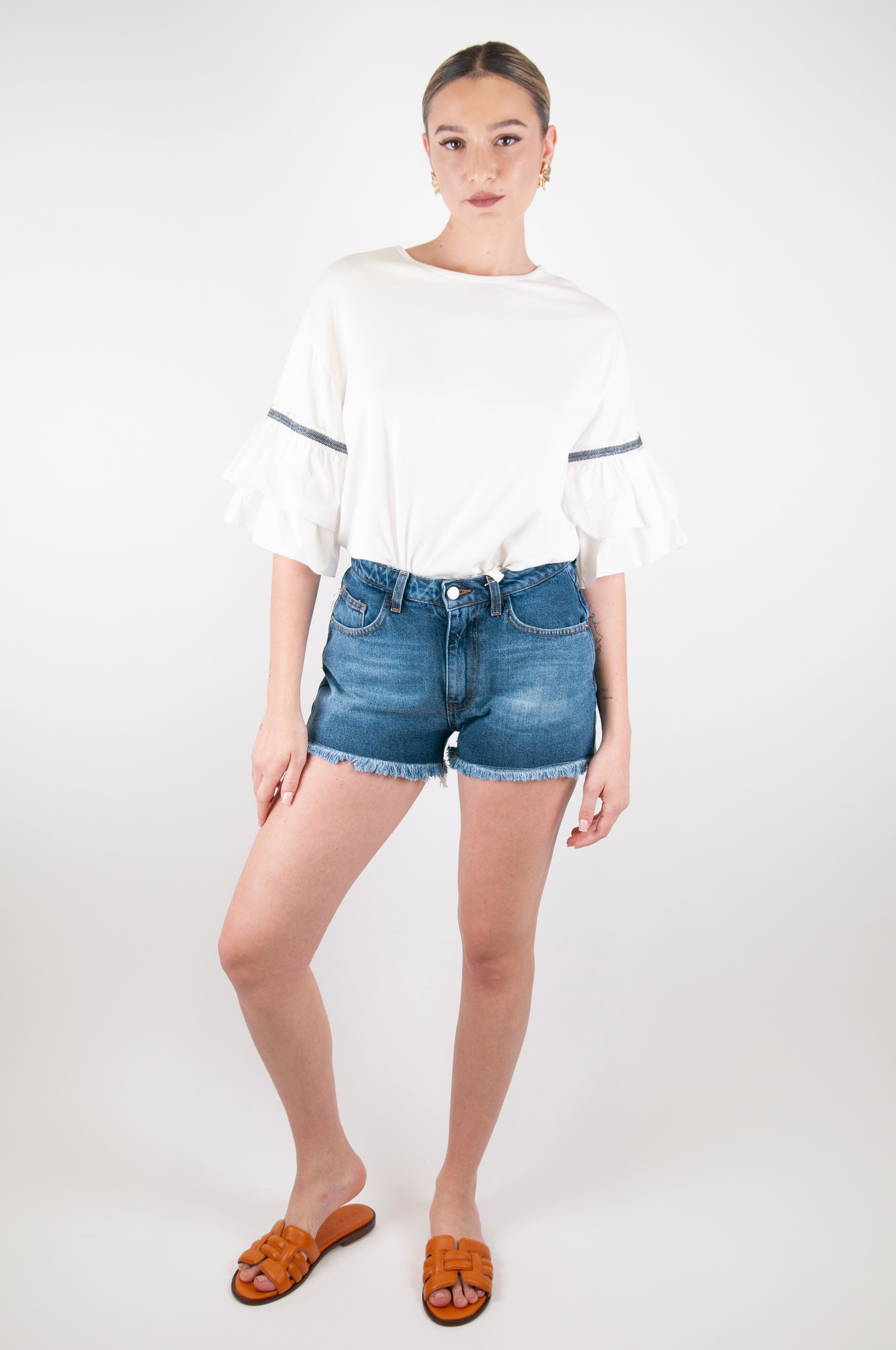 Haveone - Shorts denim sfrangiato sul fondo