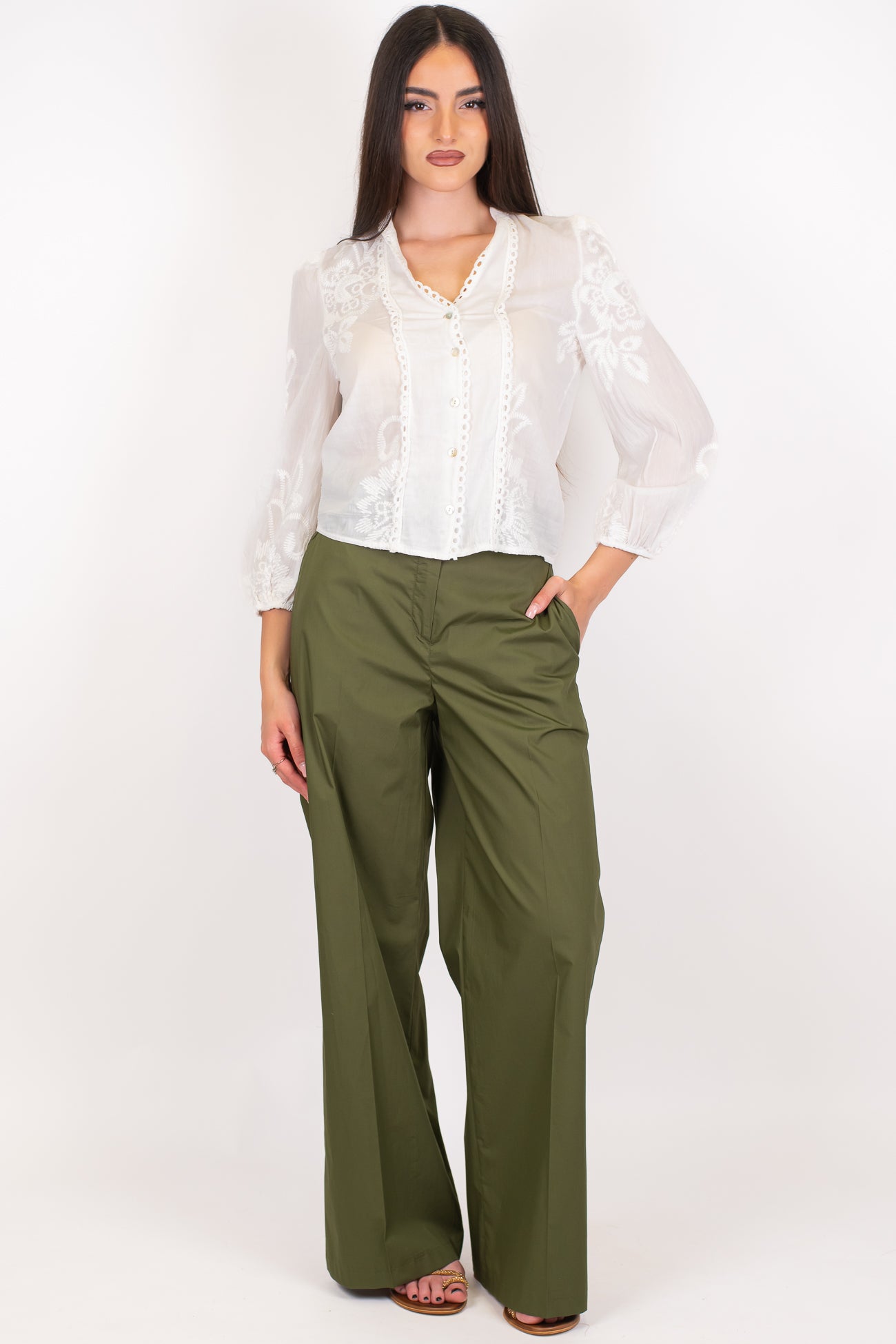 Tensione in - Pantalone palazzo in cotone leggero tela paracadute con elastico sul retro