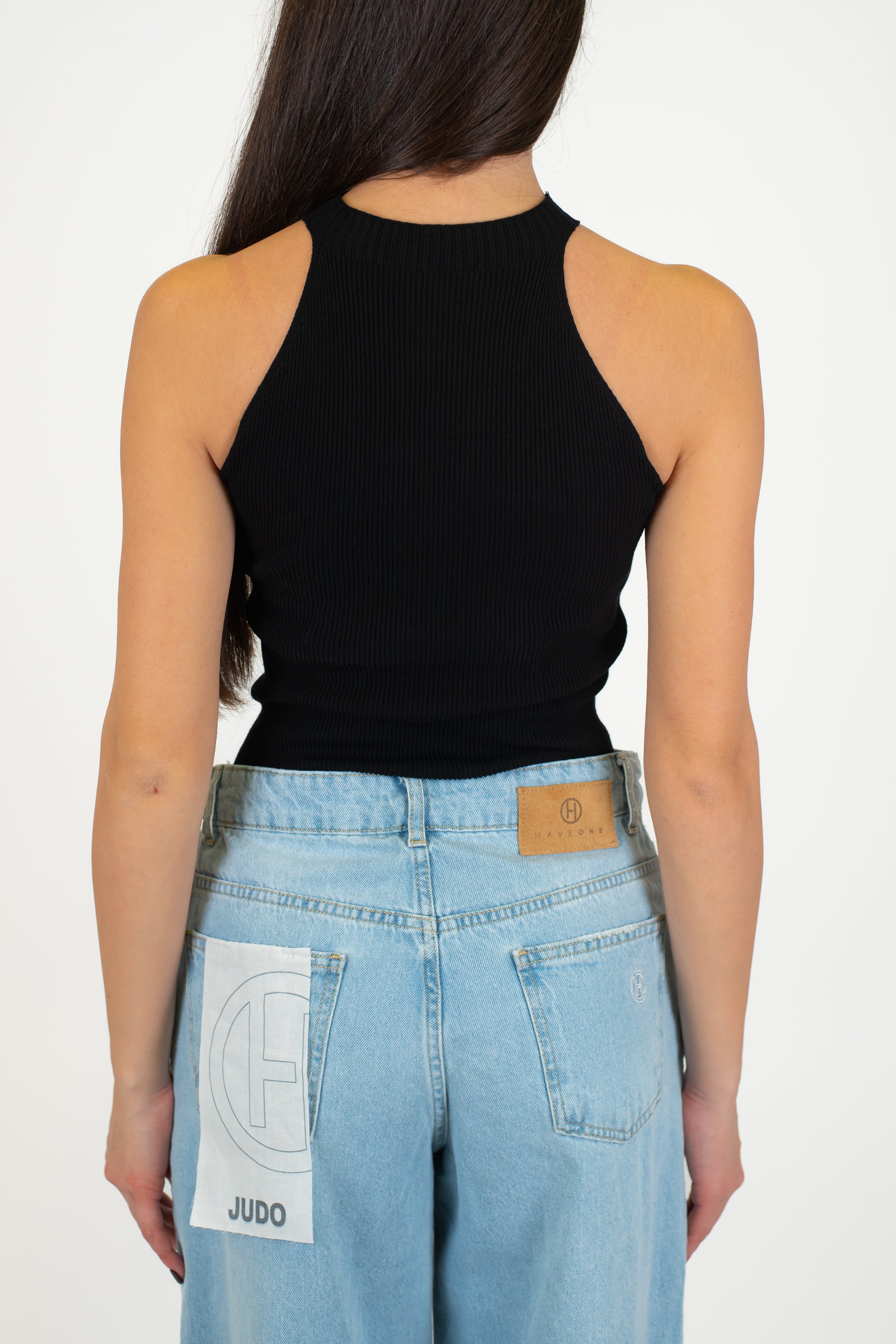 Kontatto - Top in maglia a costine scollo americano