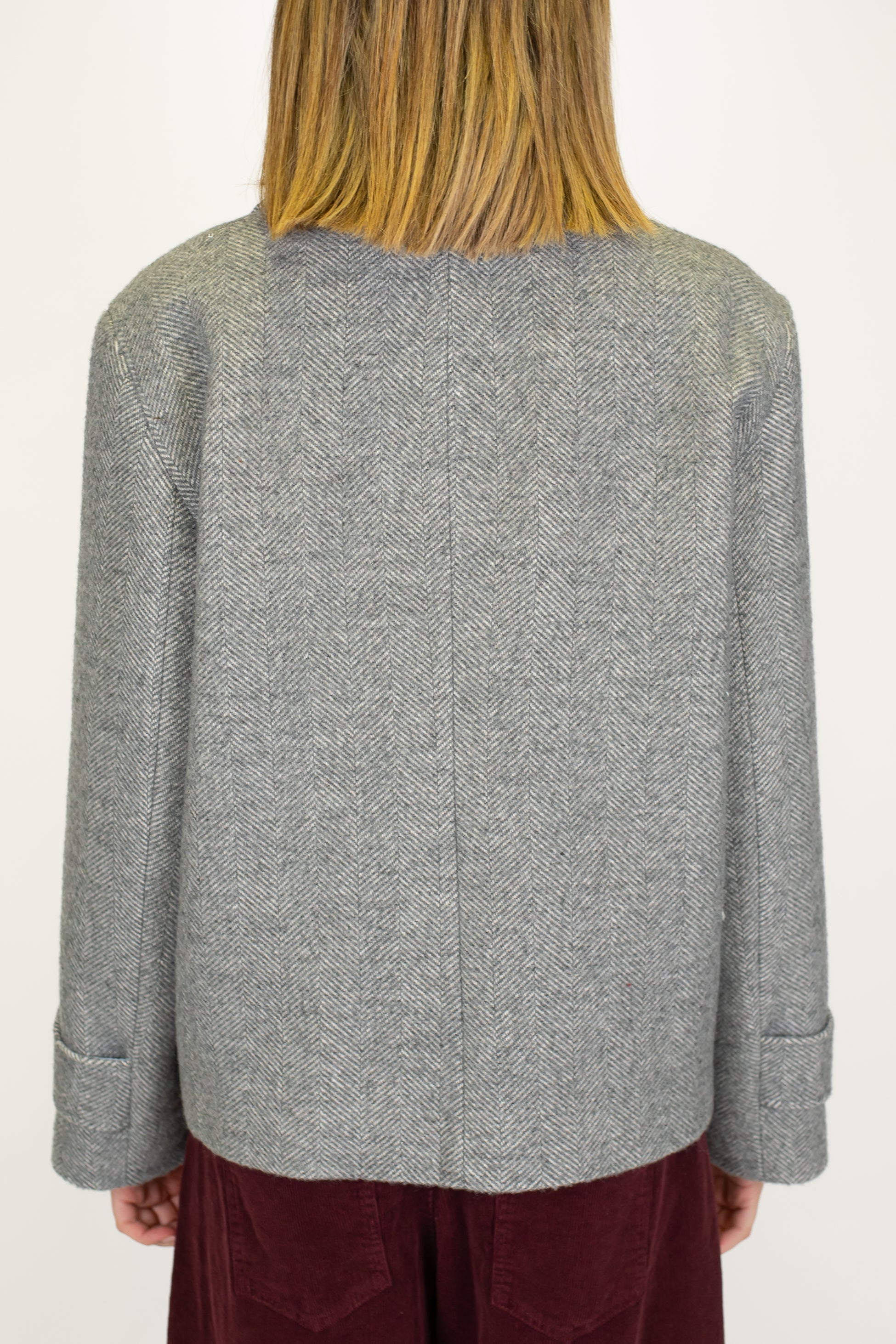 Tensione in - Cappotto corto doppiopetto fantasia spigata in misto lana