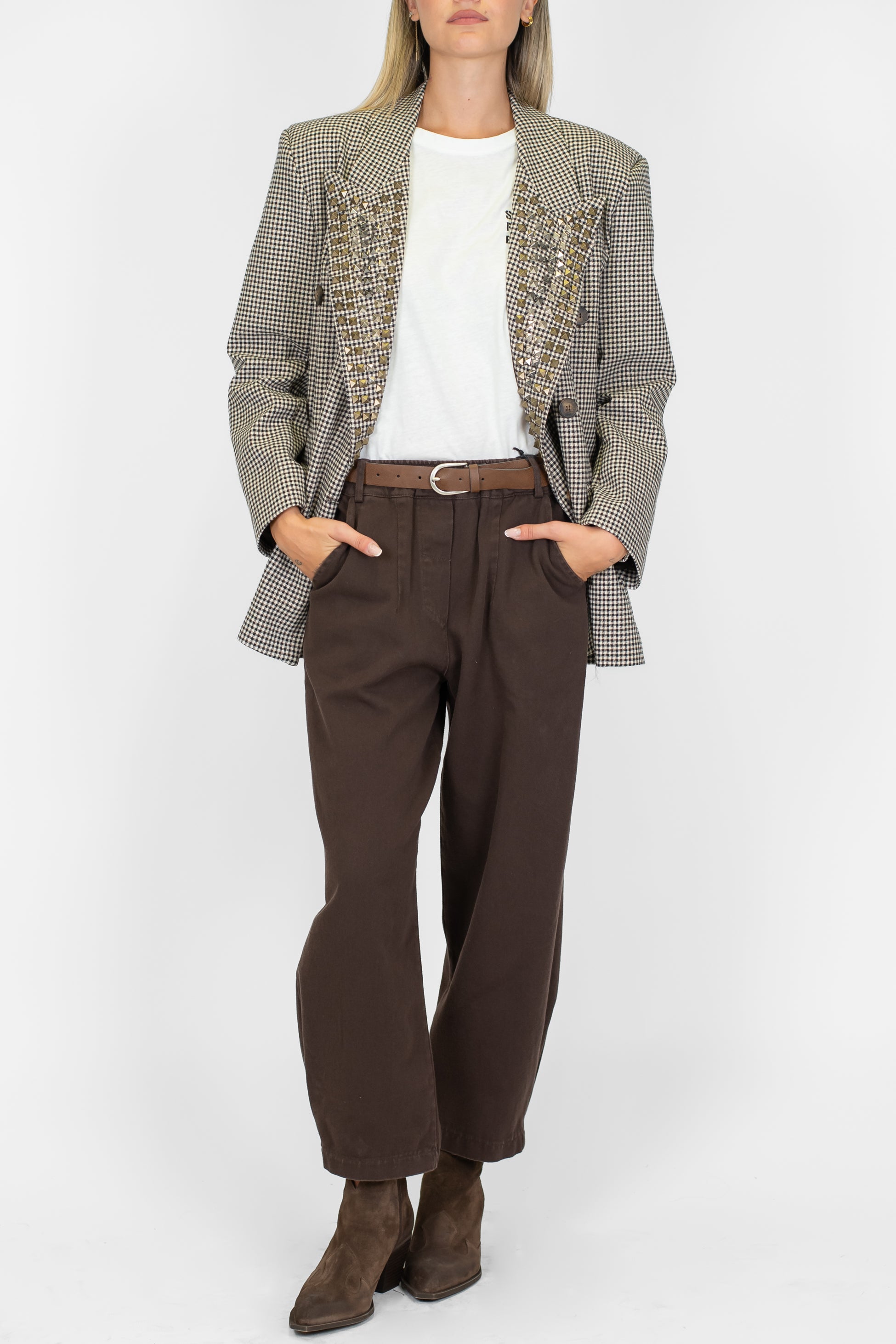 Maryley - Pantalone balloon in denim colorato con elastco in vita