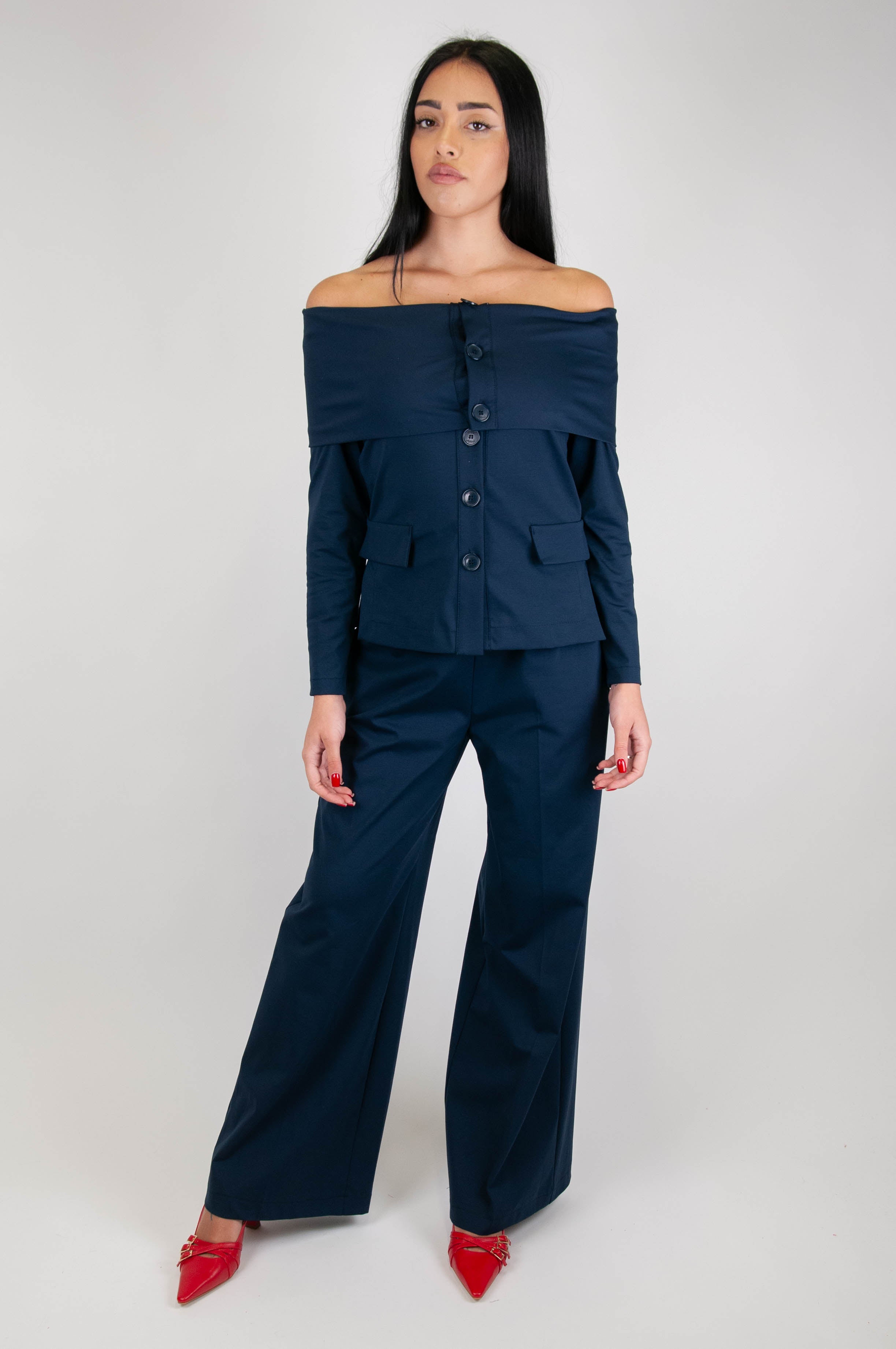 Maryley - Palazzo trousers with drawstring in Milan stitch