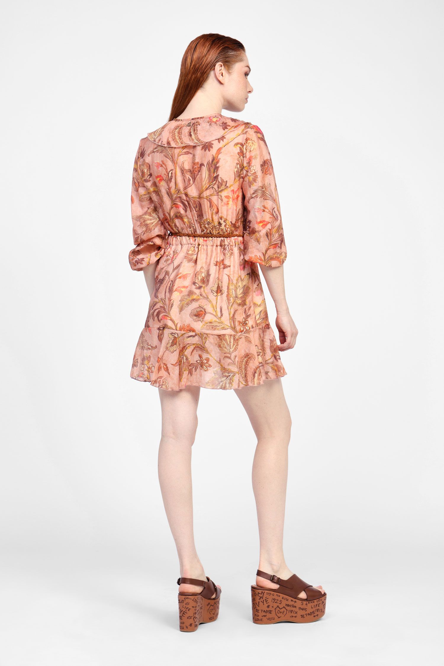 Dixie - Abito corto fantasia floreale in lyocell con volant