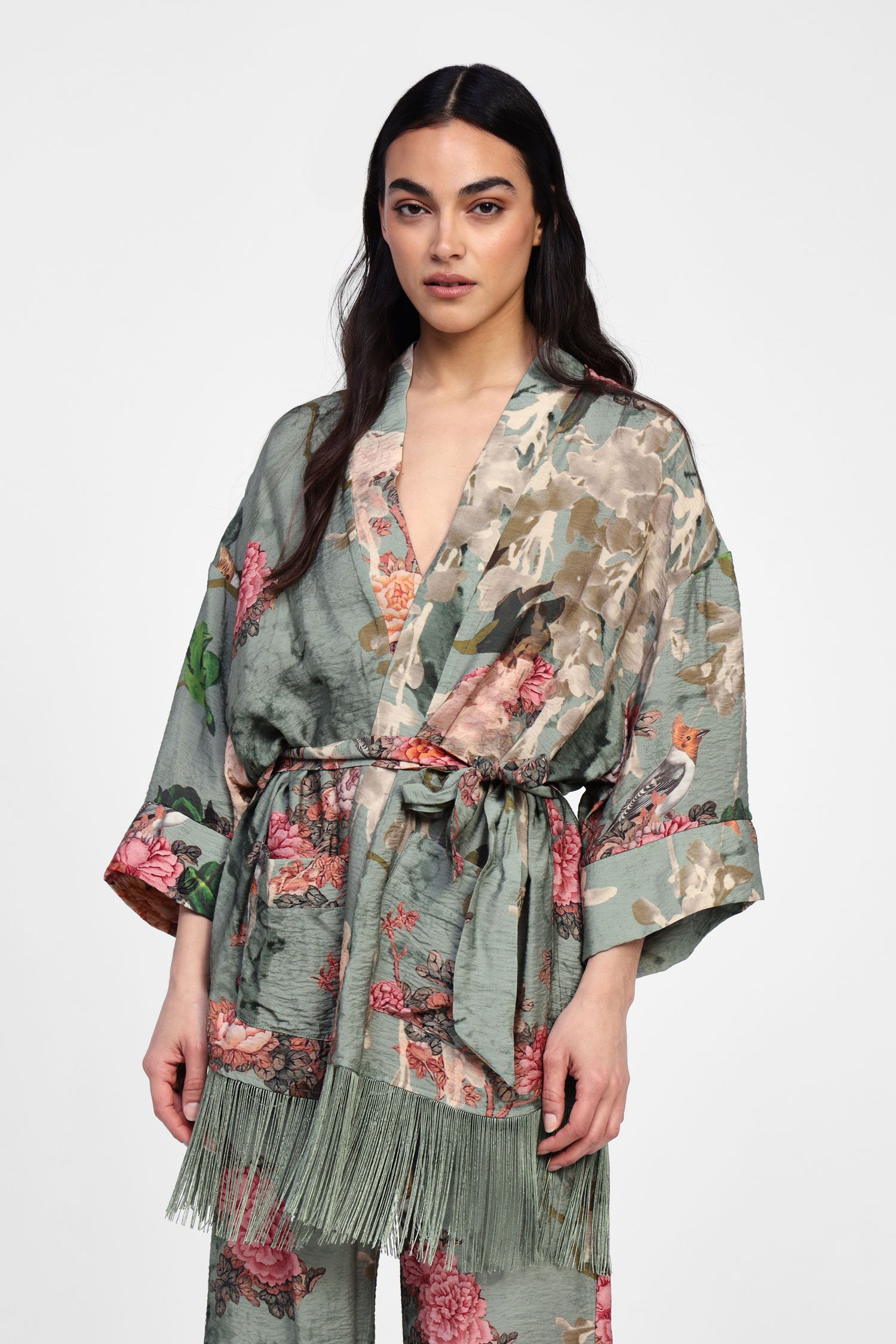 Dixie - Giacca kimono fantasia con frange