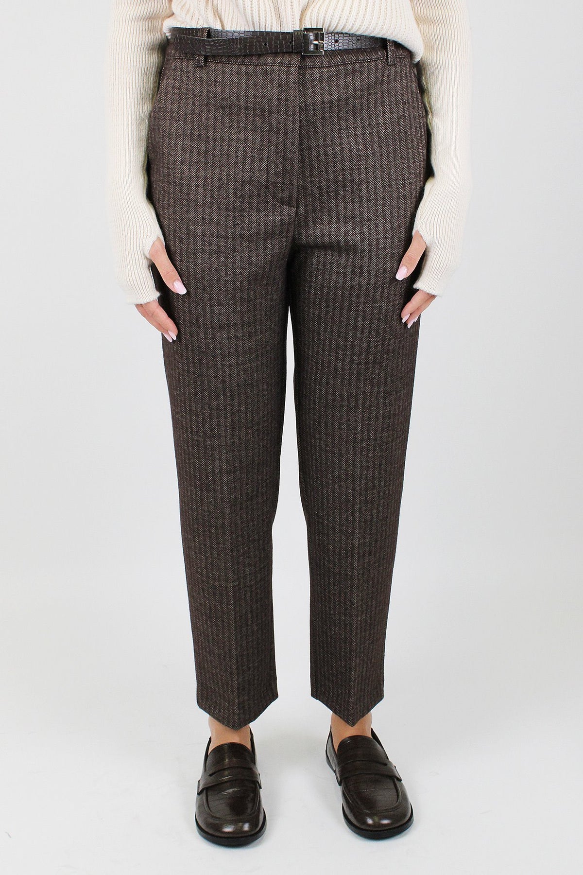 Haveone - Pantalone slim fantasia spigata