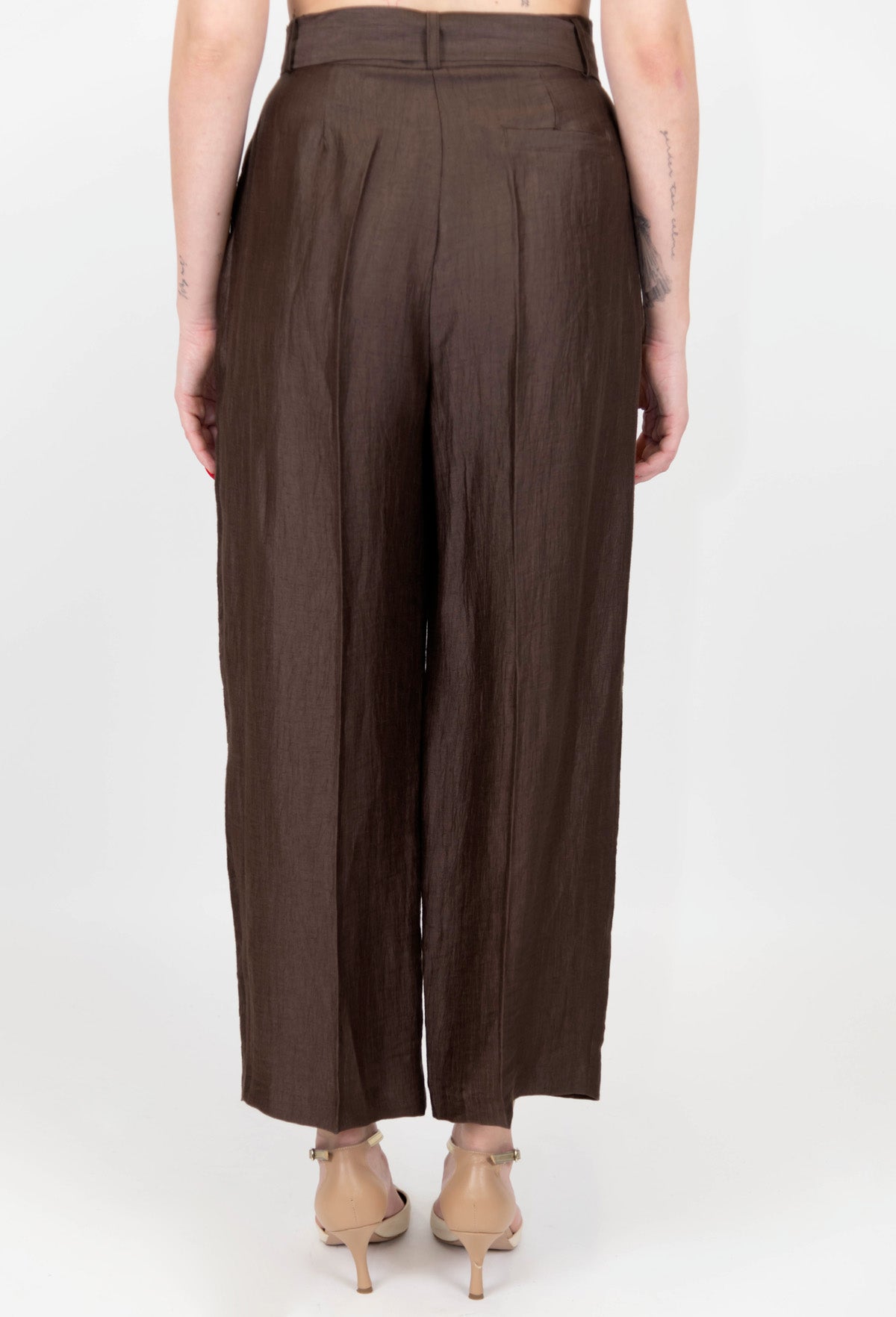 Maryley - Pantalone regular in misto lino con pinces e cintura in tessuto