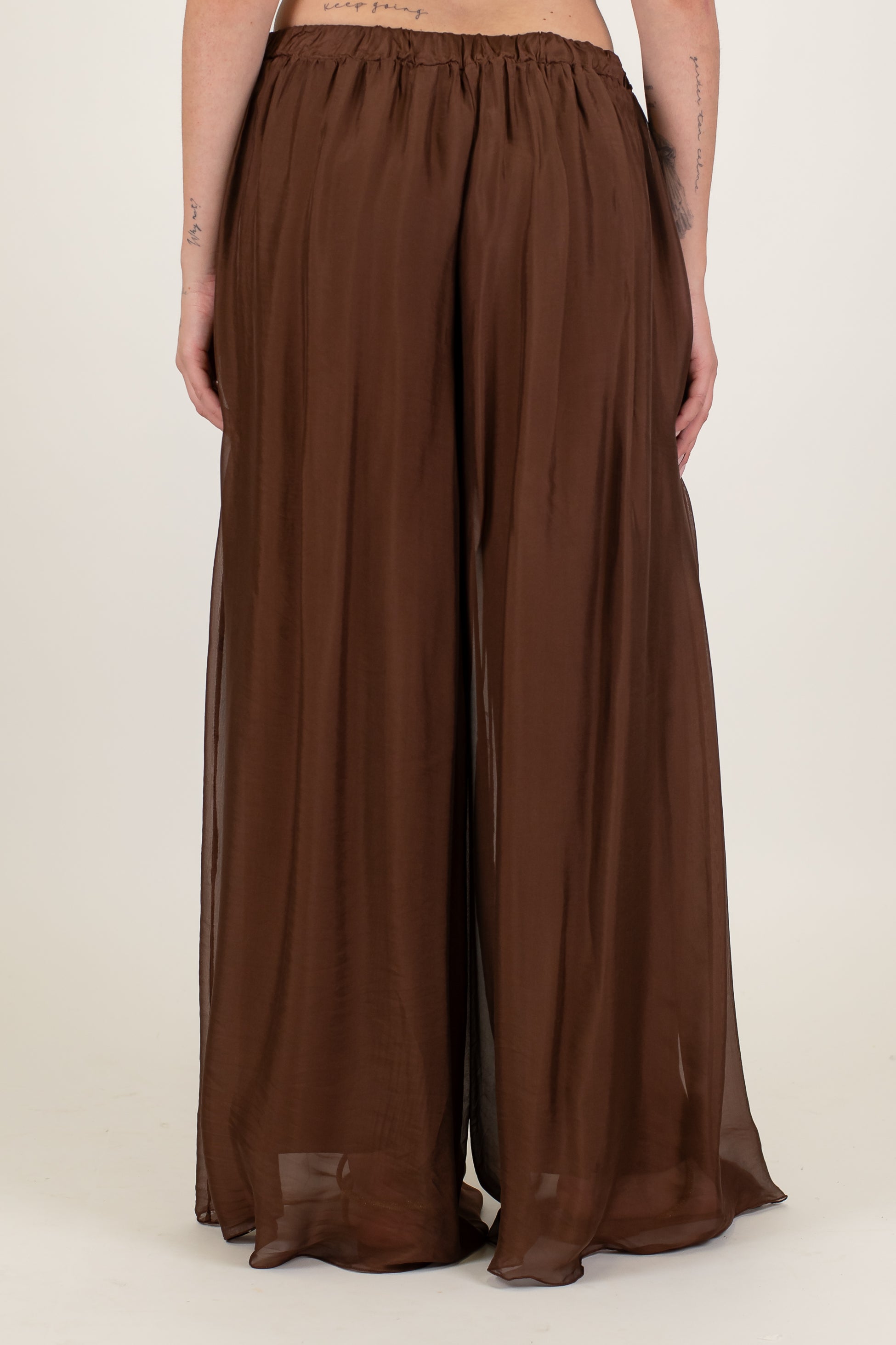 Haveone - Pantalone palazzo in misto viscosa e seta con elastico in vita