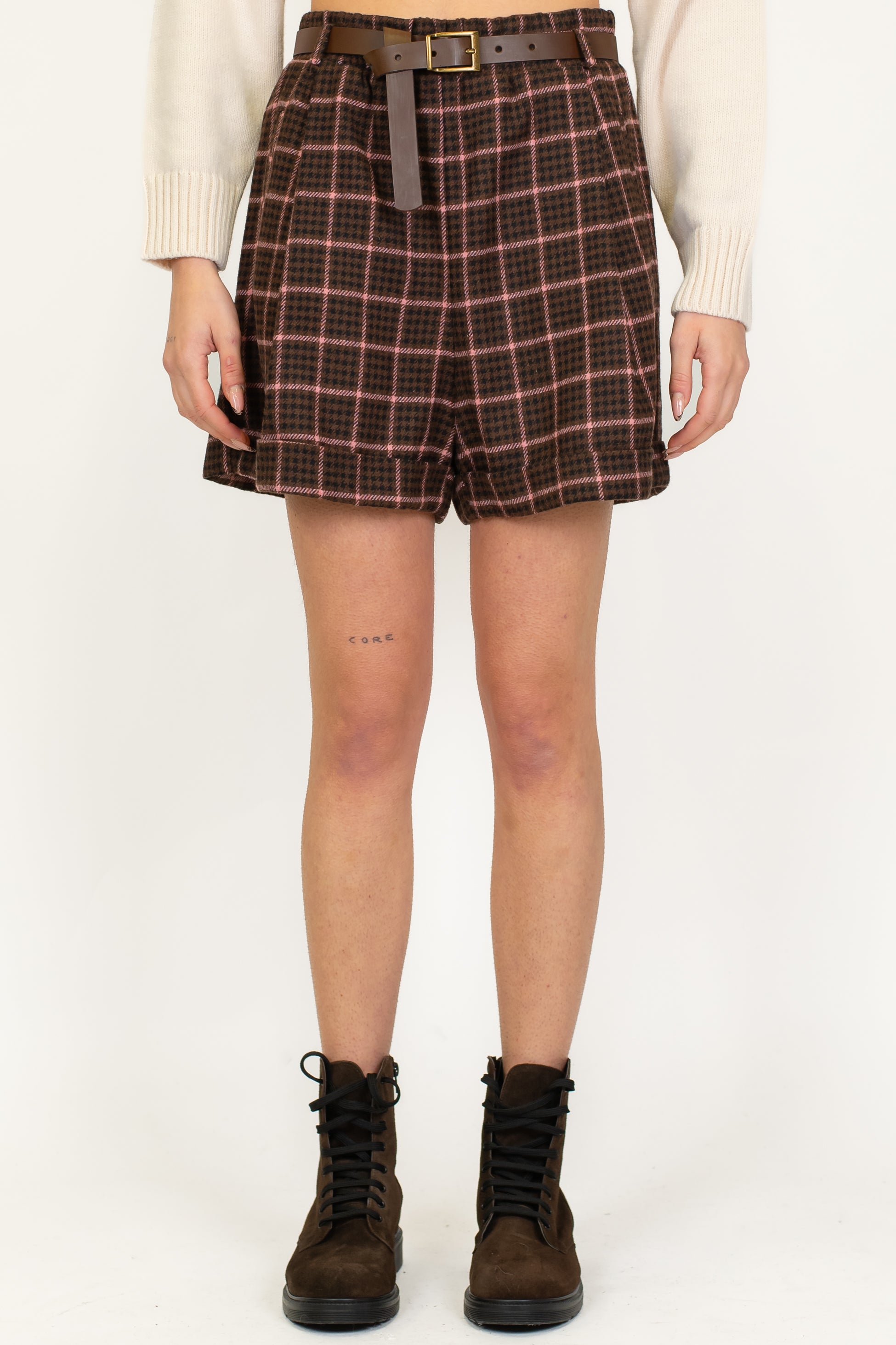 Tensione in - Short in misto lana fantasia pied de paule