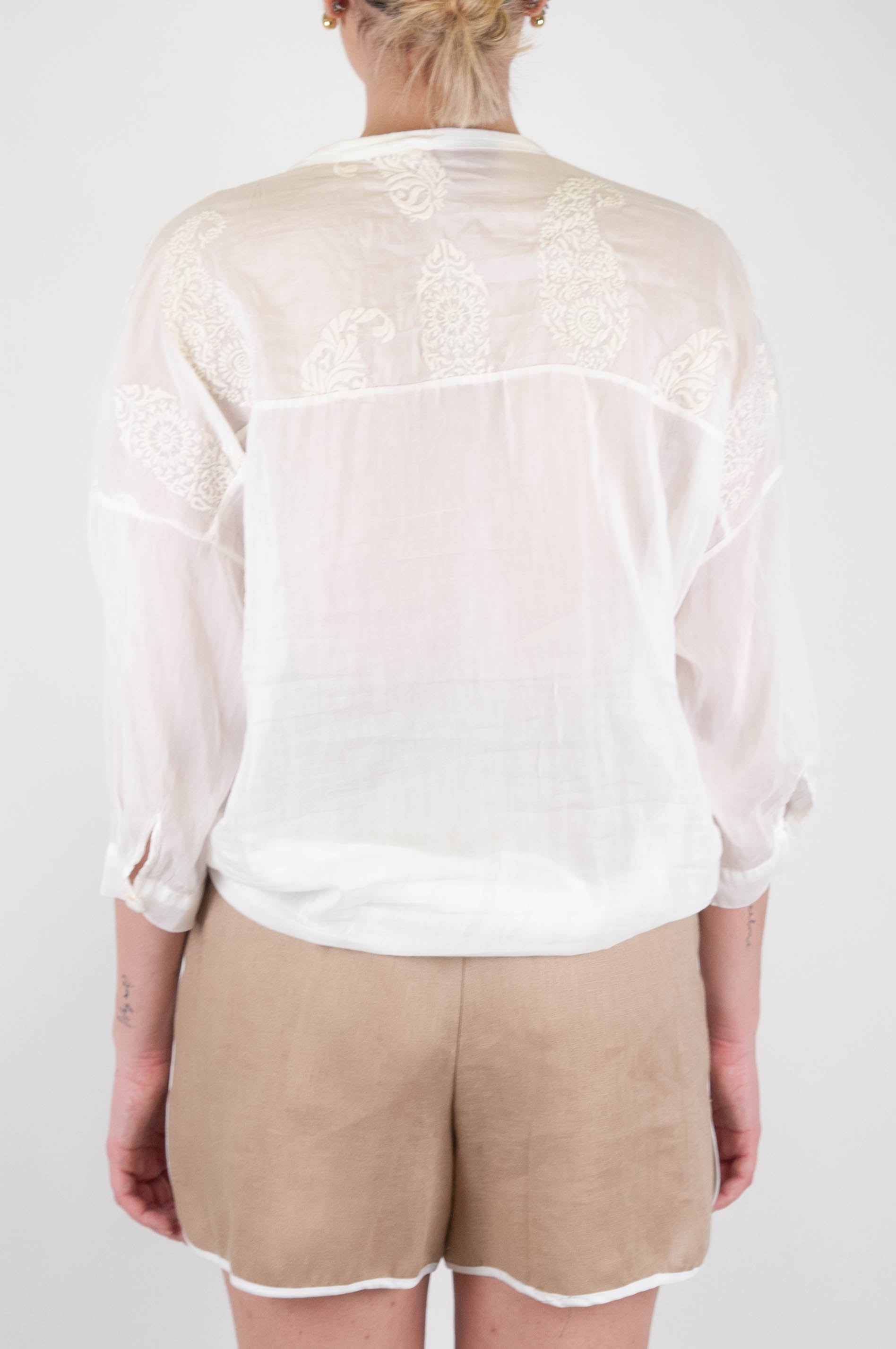 Tension in - Silk blend shirt with embroidery and mandarin collar