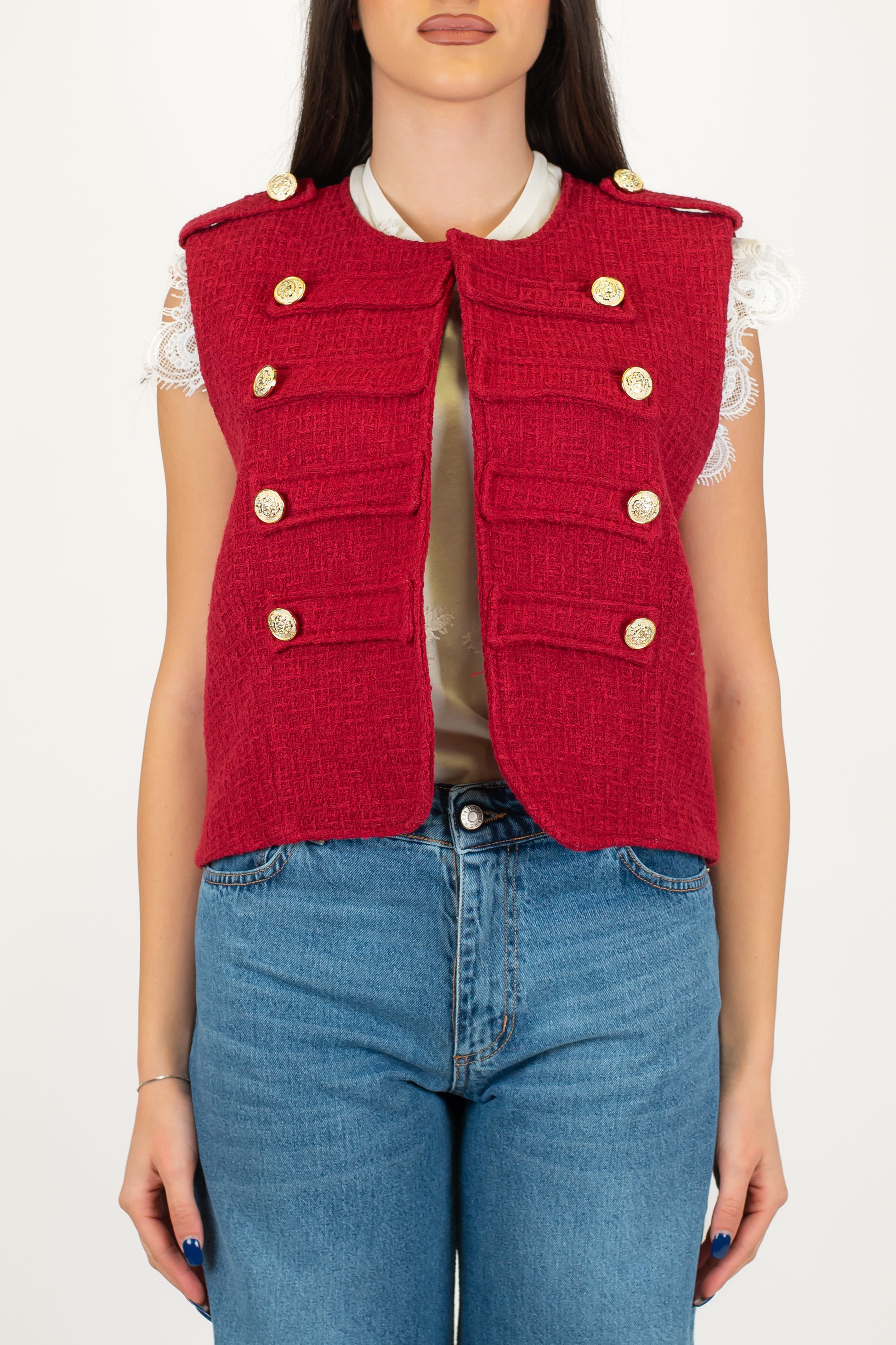 Tensione in - Gilet aperto in tweed modello napoleone