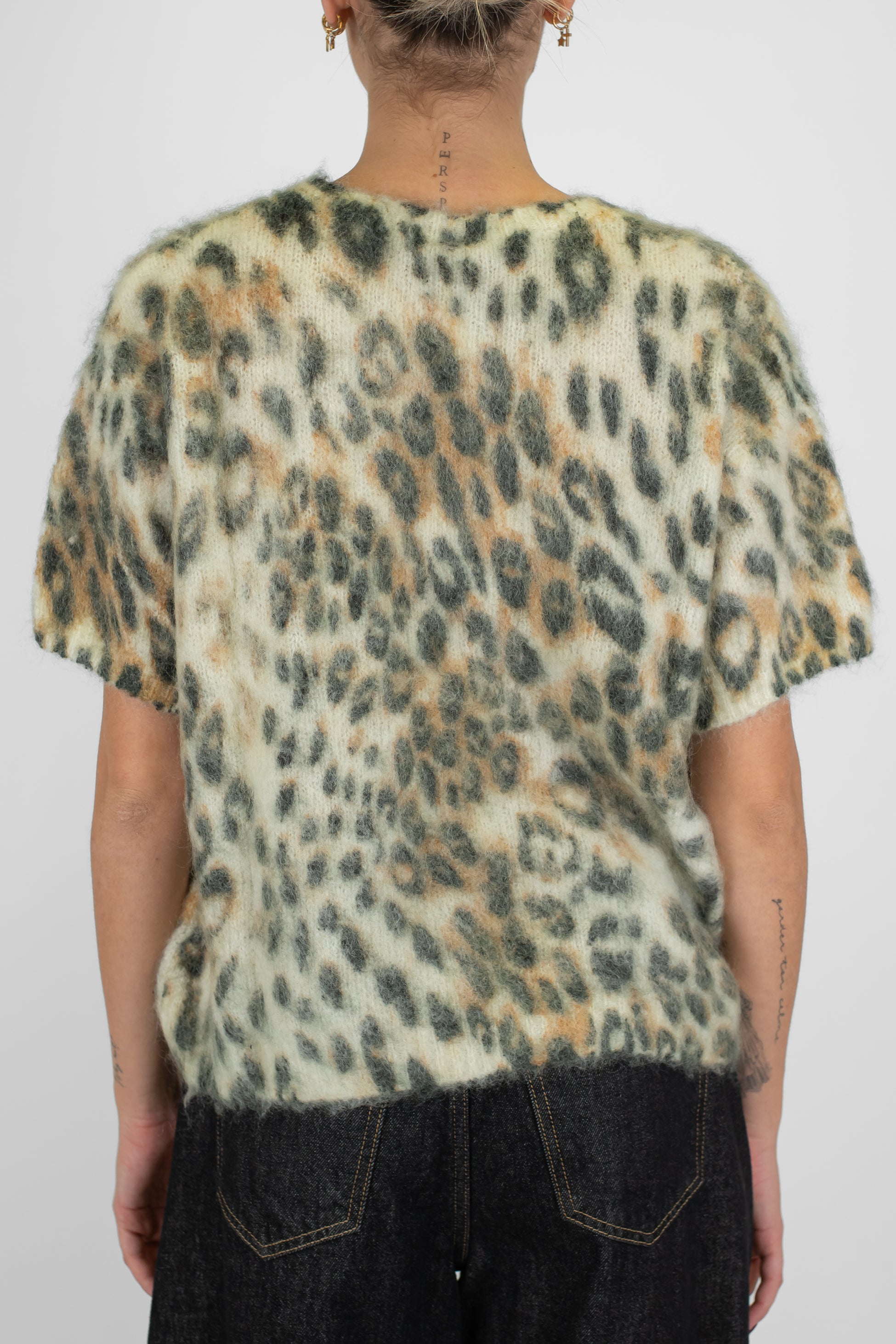 Tensione in - Maglia mezzamanica fantasia animalier maculata in misto lana mohair