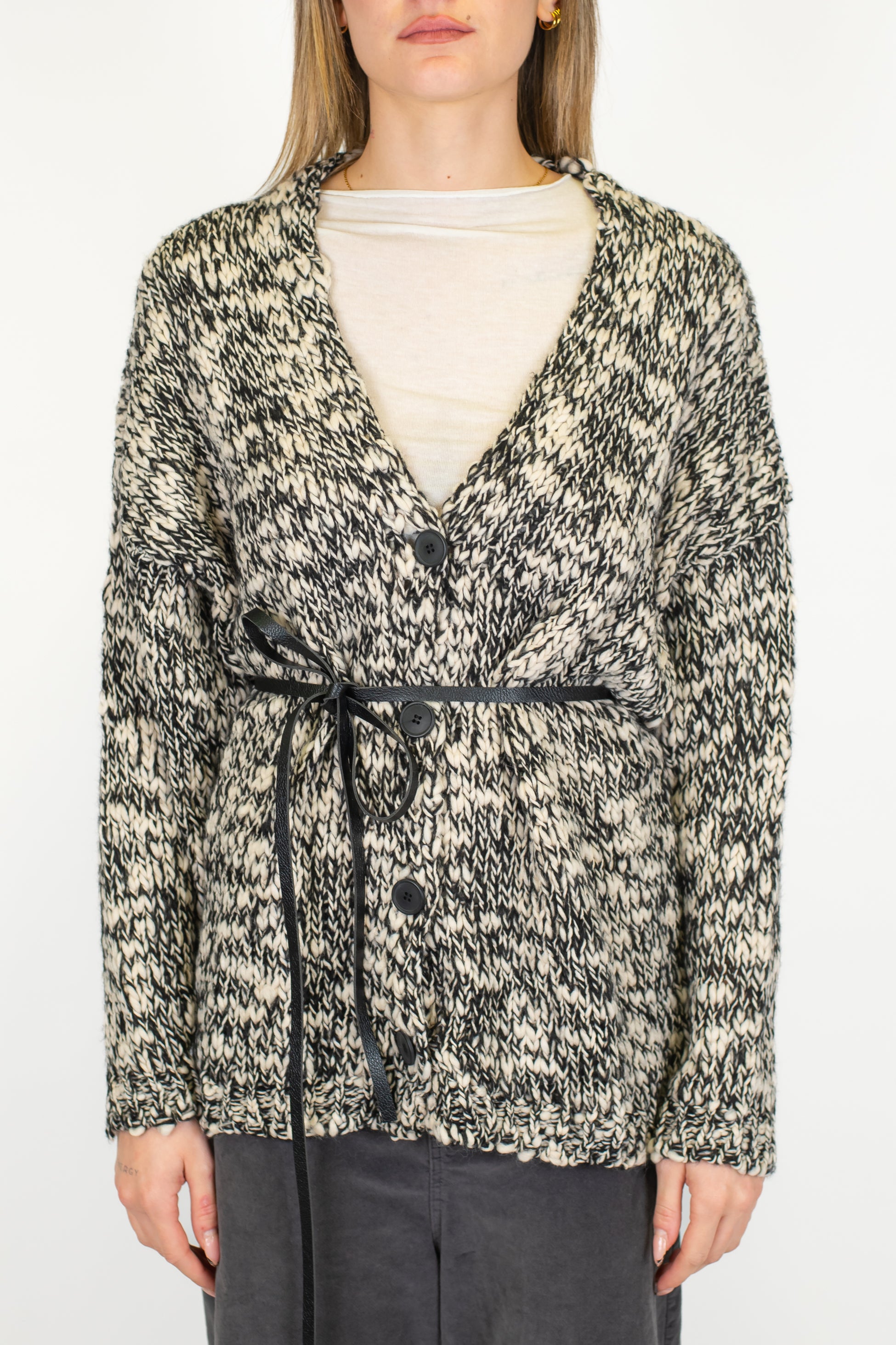 Motel - Cardigan over in misto lana con cintura