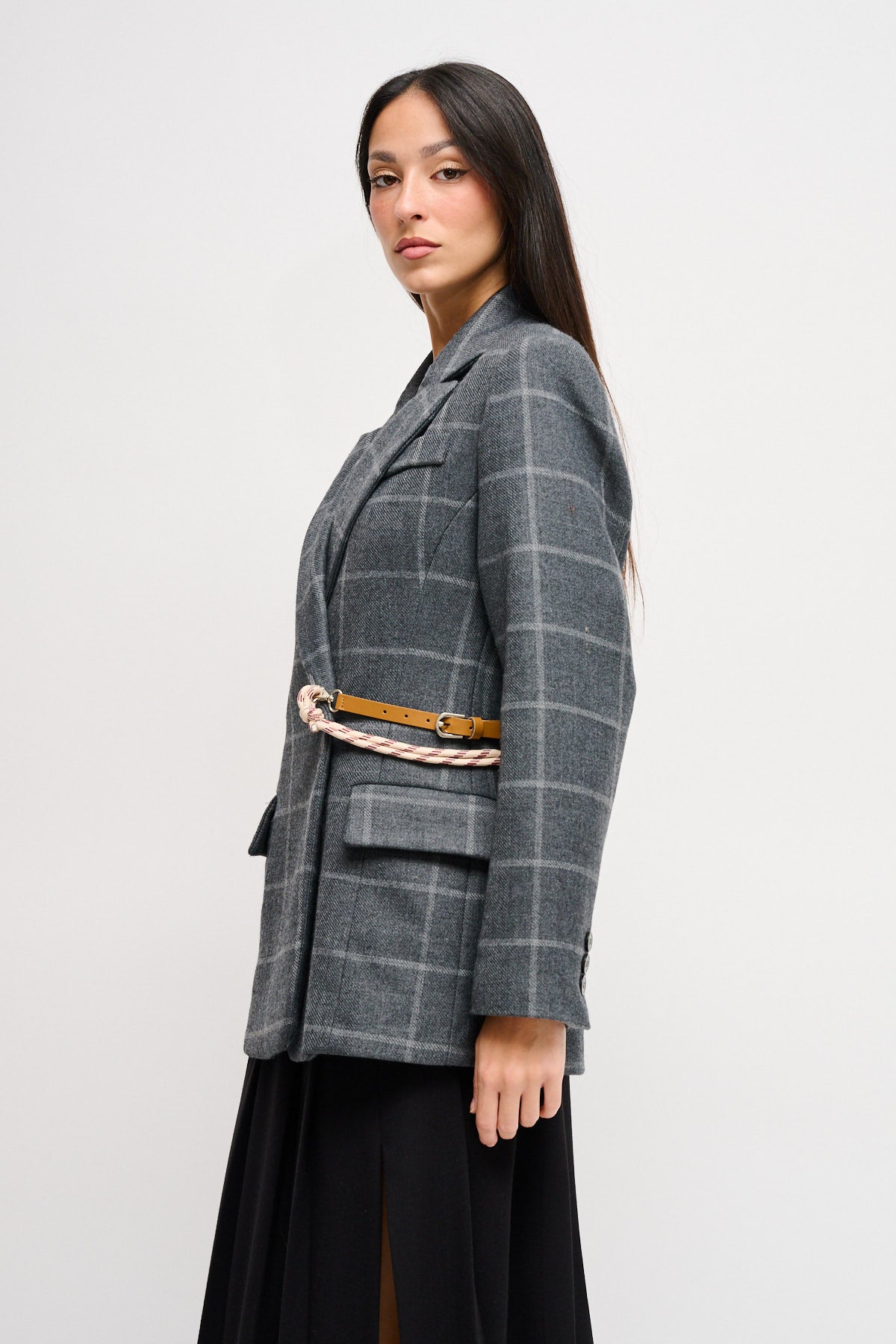 Maryley - Giacca doppiopetto fantasia check in misto lana