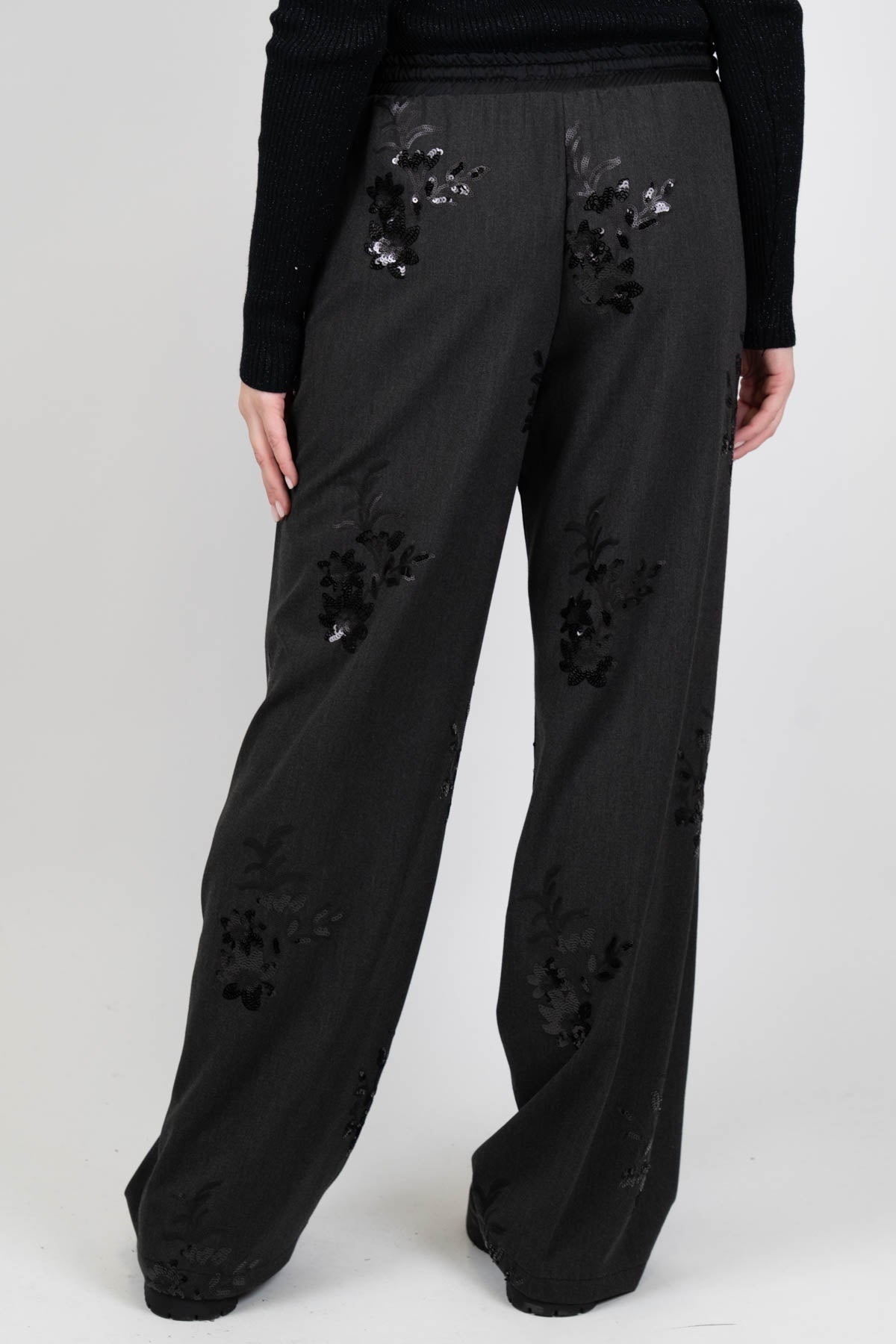 Haveone - Pantalone palazzo fantasia floreale in paillettes