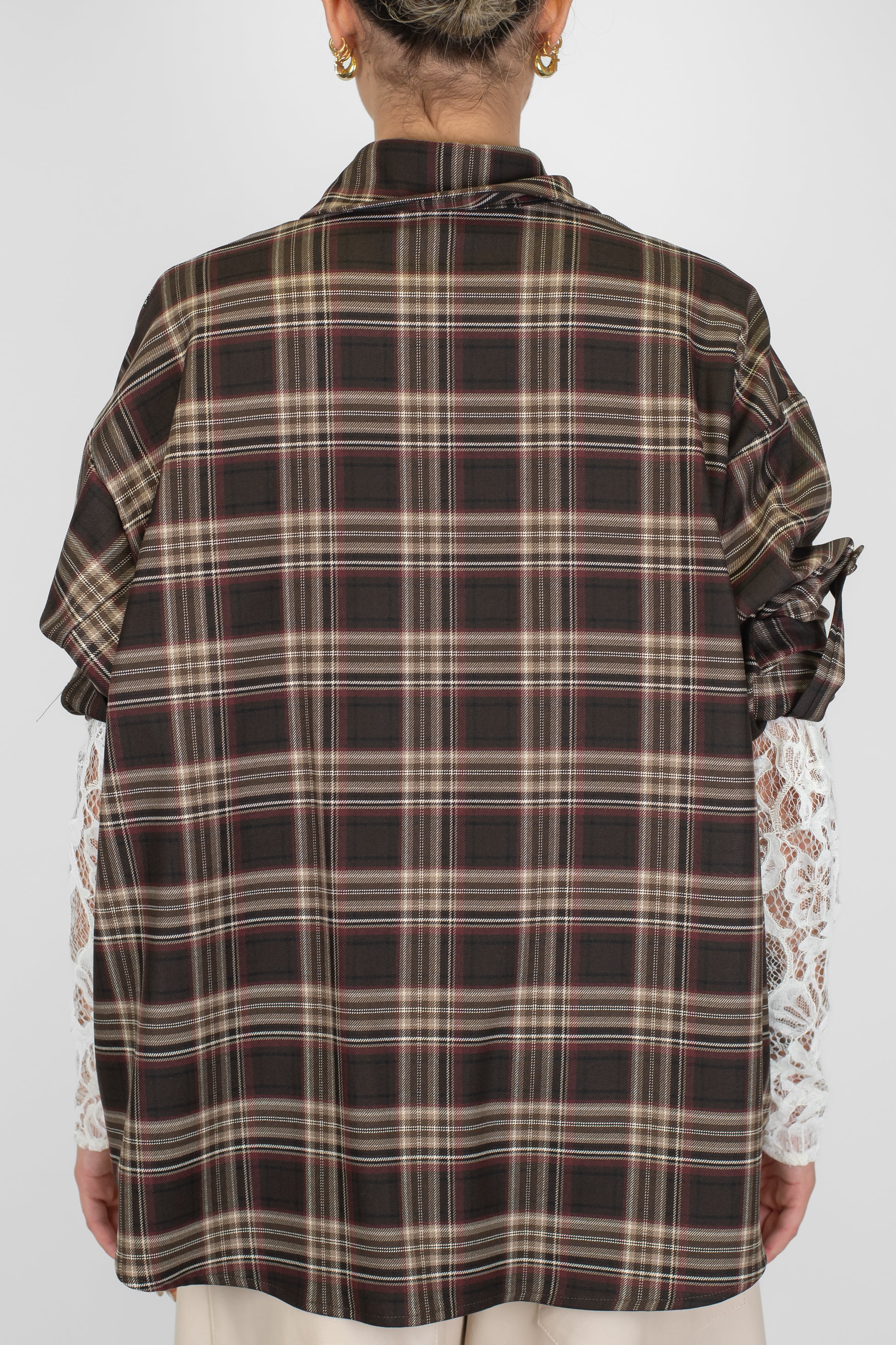 Haveone - Camicia fantasia quadri con estensione manica in pizzo