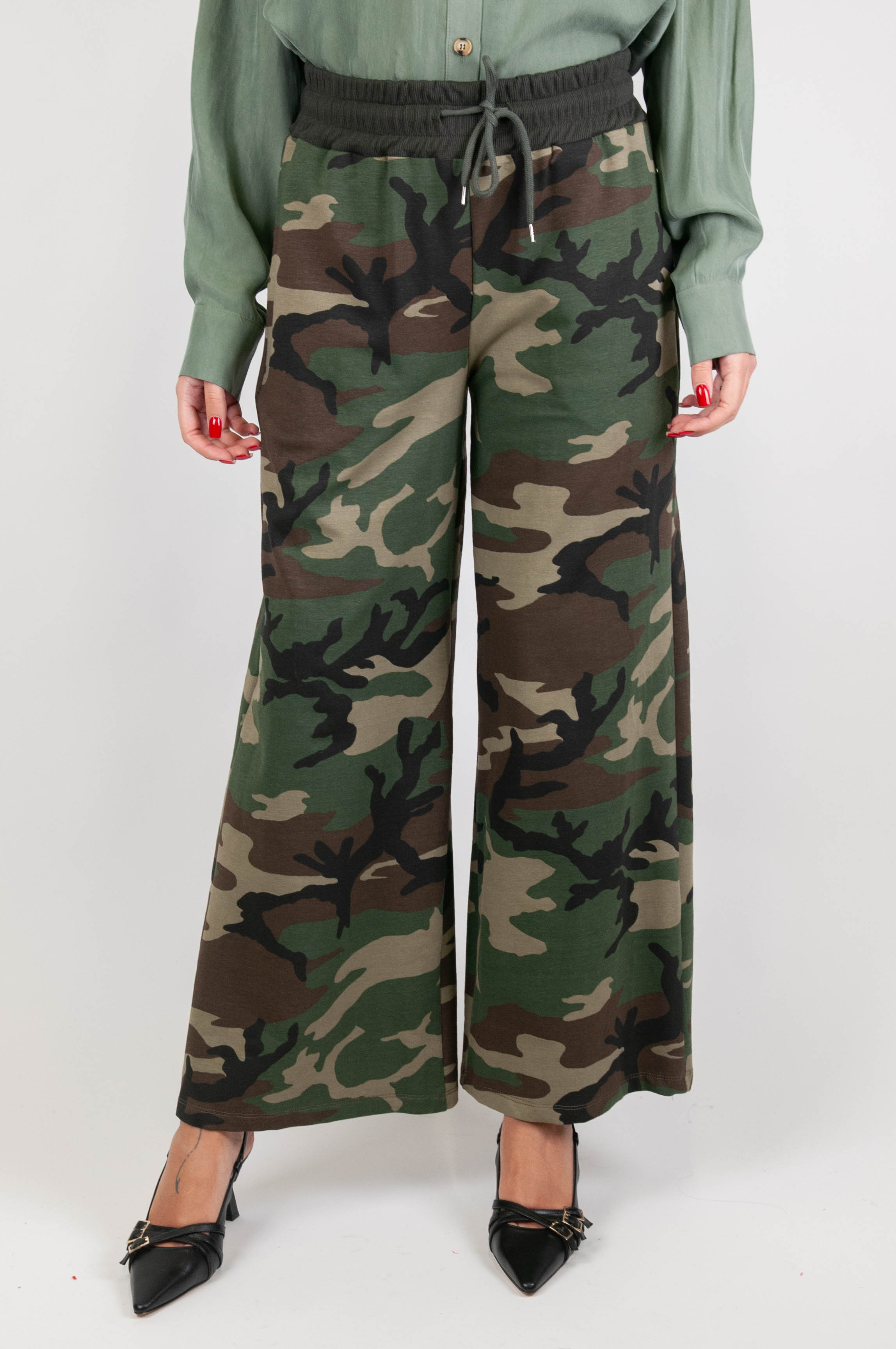 Tension in - Camouflage palazzo trousers with drawstring