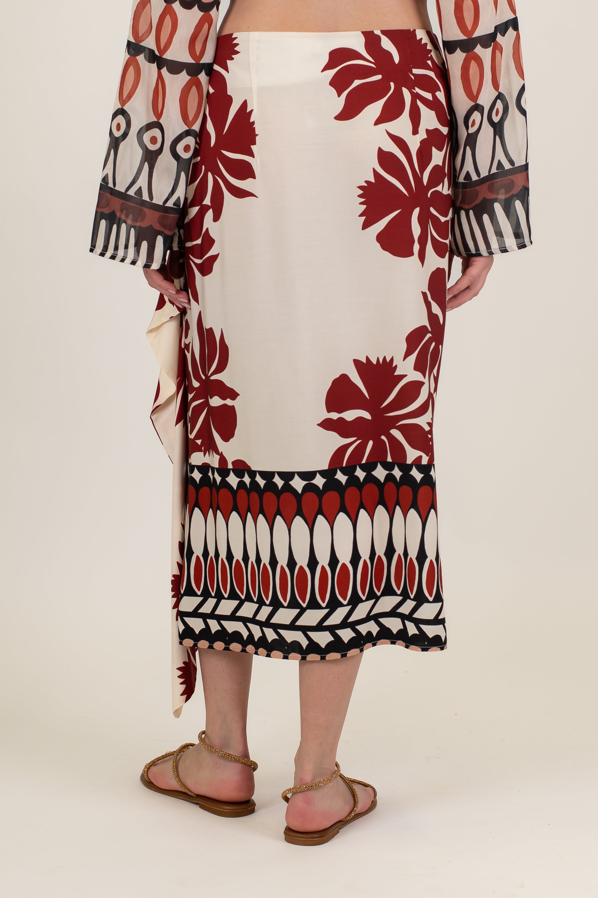 Haveone - Gonna pareo fantasia floreale astratta in viscosa con nodo