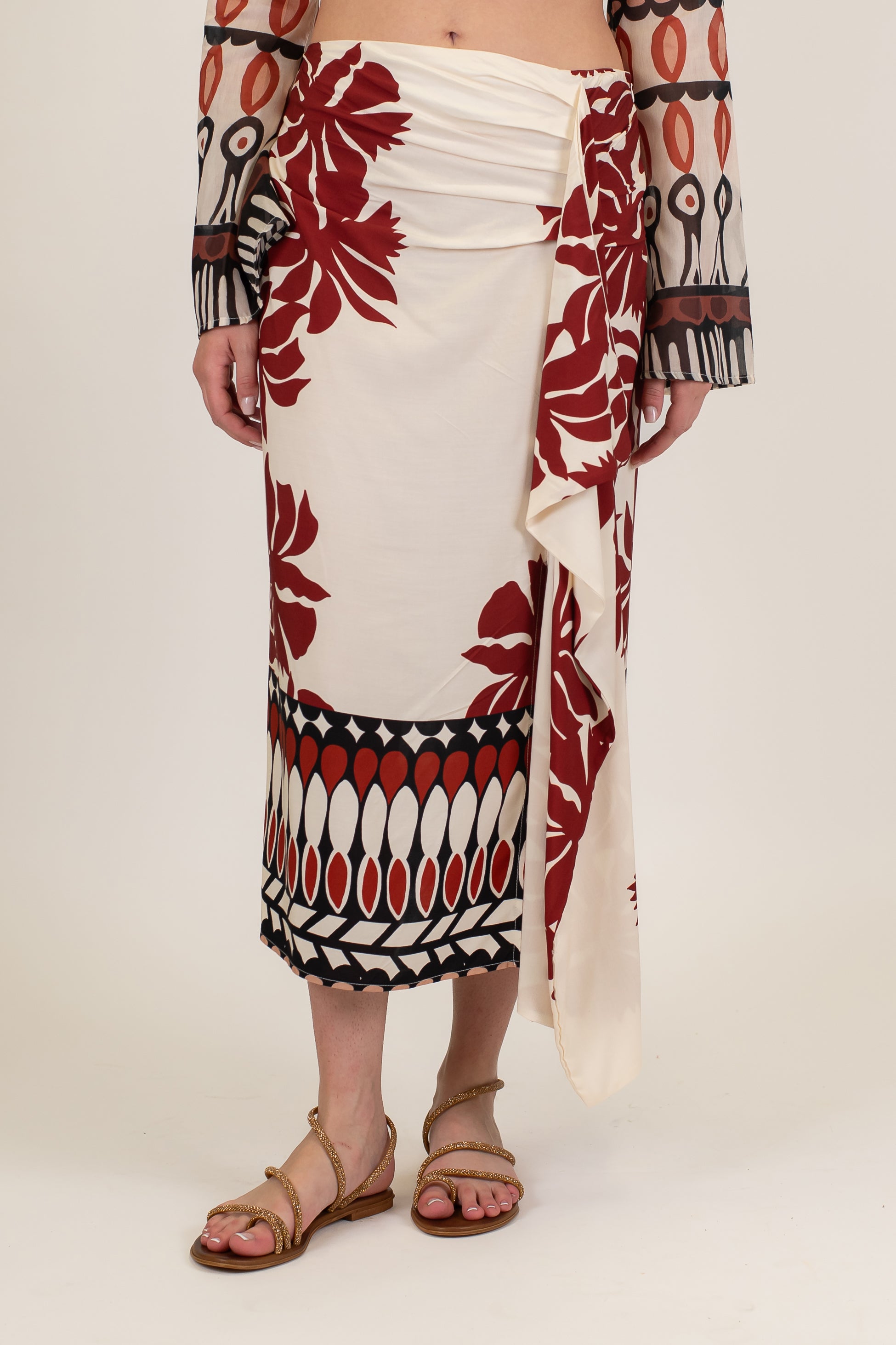 Haveone - Gonna pareo fantasia floreale astratta in viscosa con nodo