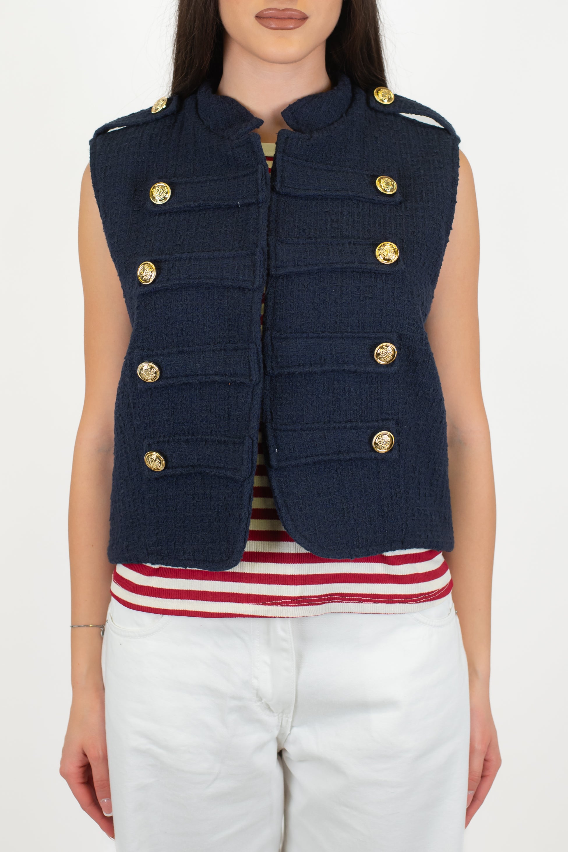 Motel - Gilet aperto in tweed modello Napoleone