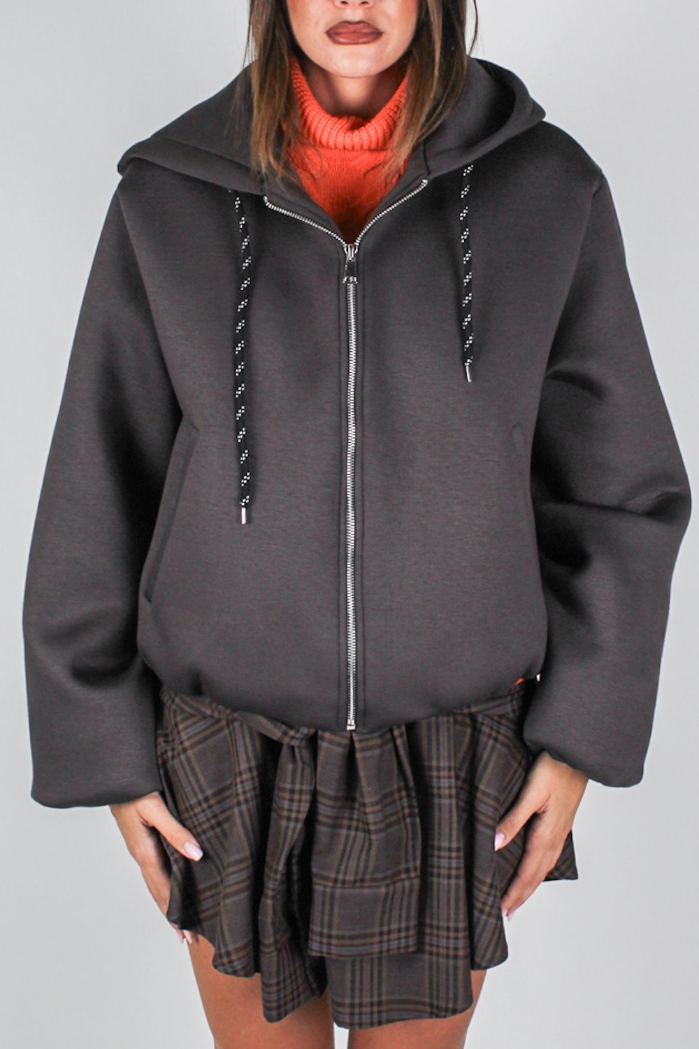 Haveone - Felpa bomber con cappuccio e chiusura a zip